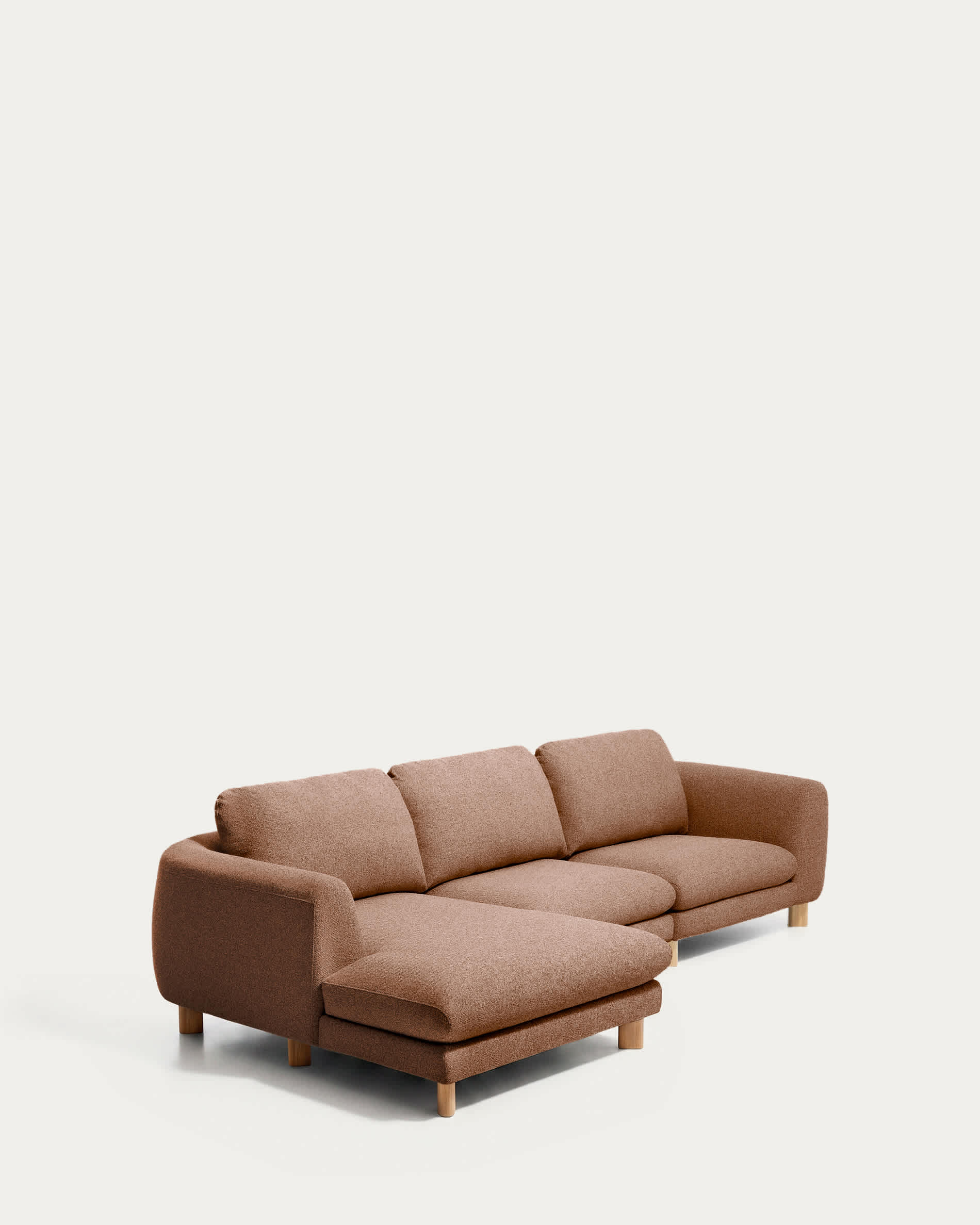 Vera terracotta 4-seater sofa with left-hand chaise longue with natural-finish solid ash wood legs 322 cm FSC Mix Credit
