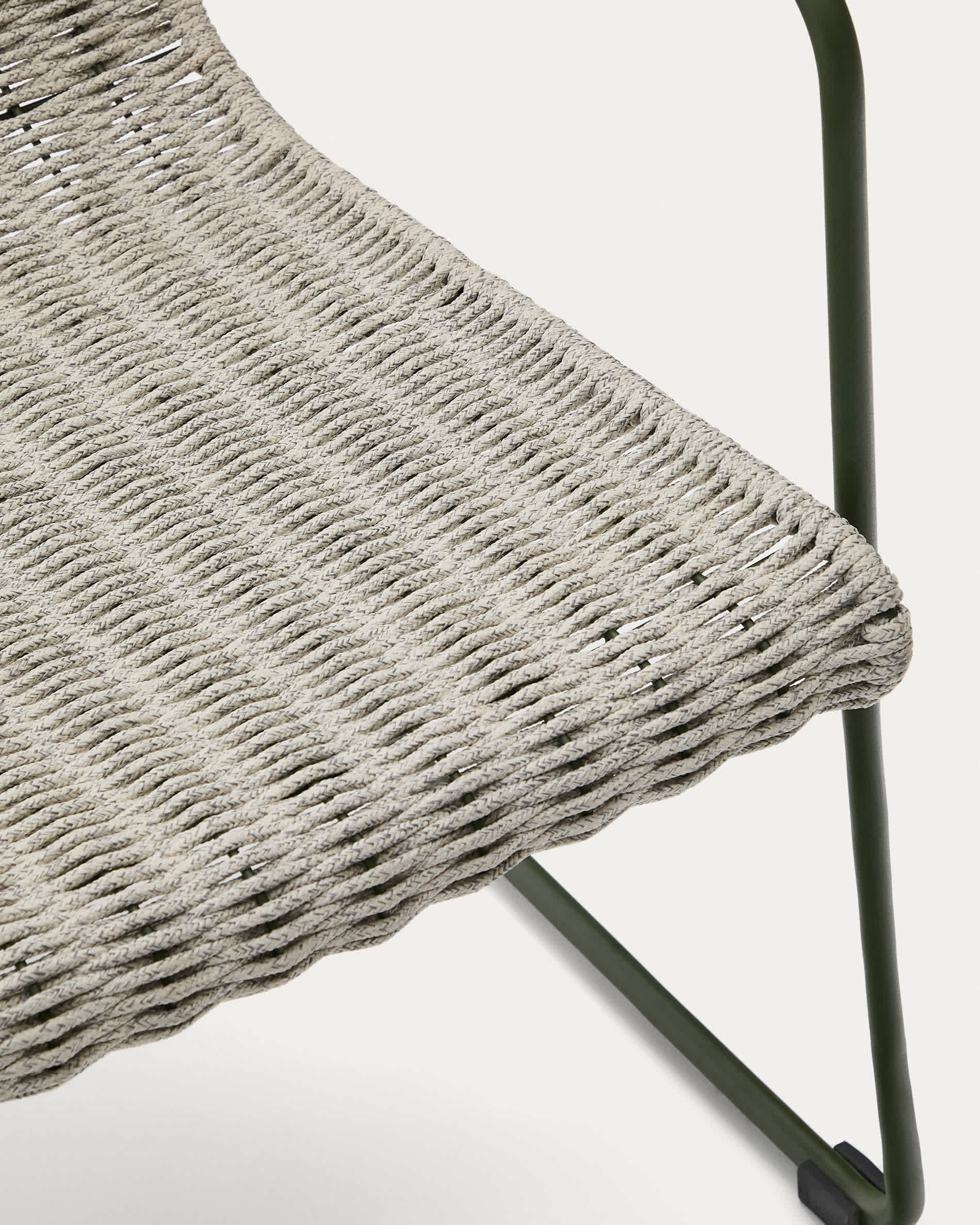 Maurina stackable armchair in green galvanised steel and ecru and grey rope cord