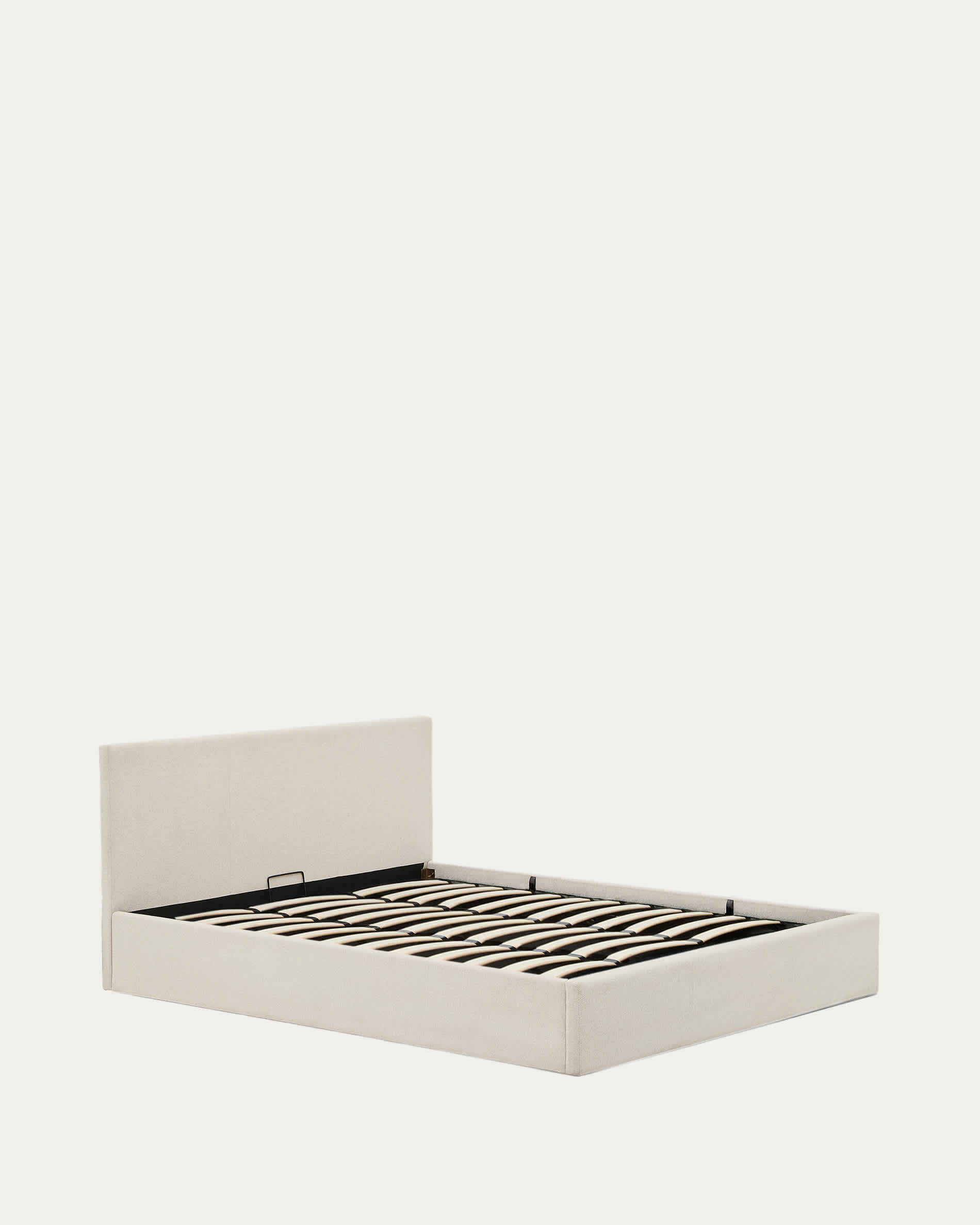 Nahiri beige chenille lift-up storage bed for a 180 x 200 cm mattress