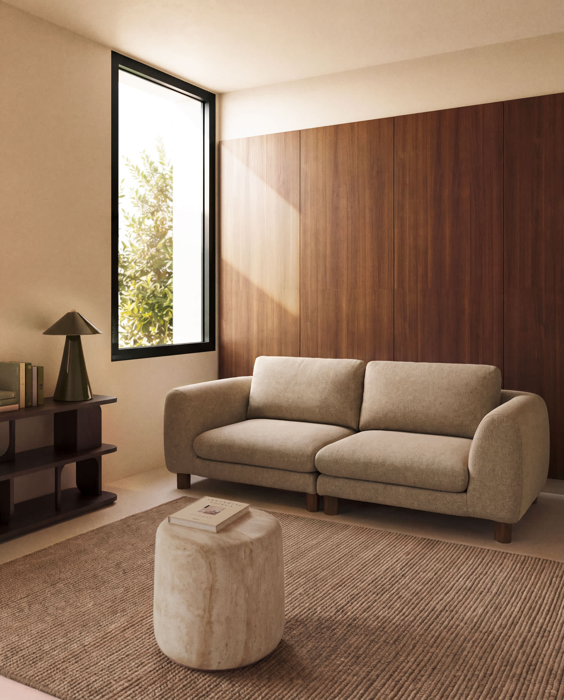 Vera light brown 3-seater sofa with walnut-finish solid ash wood legs 230 cm FSC Mix Credit