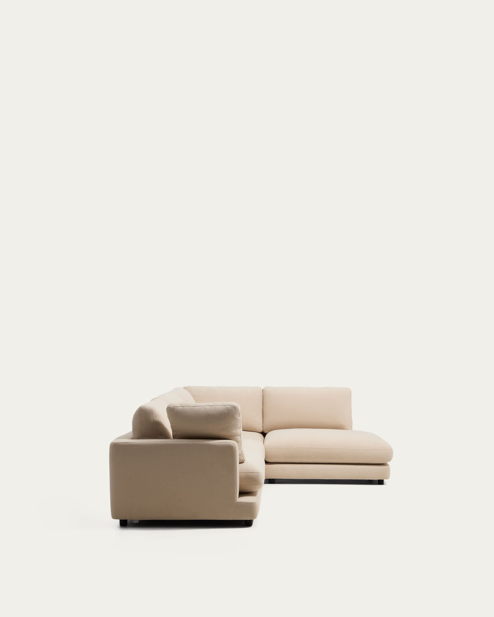 Gala 5-seater corner sofa with end module right side in beige chenille FSC Mix Credit 300 x 225cm