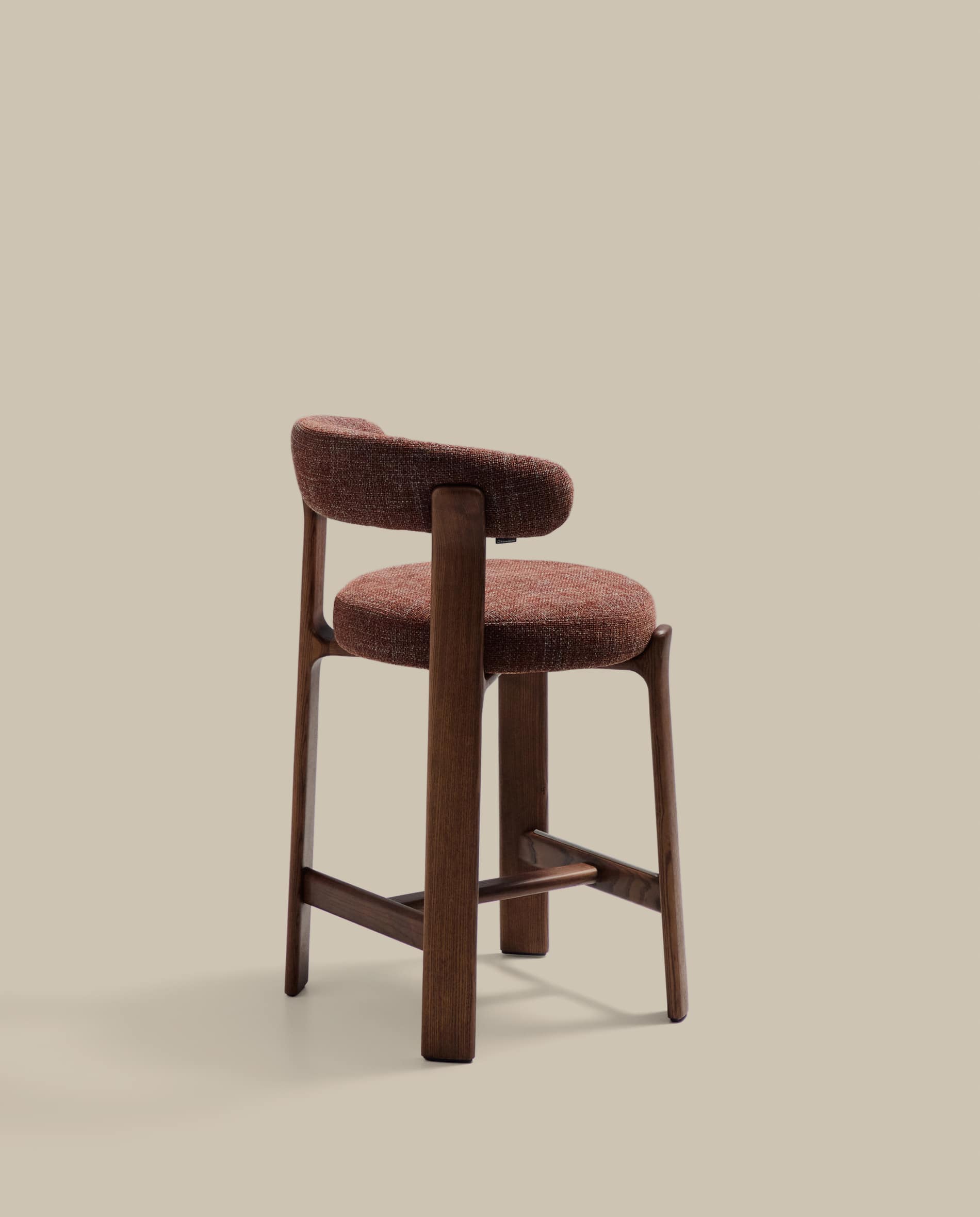 Granite stool in brown chenille and solid ash wood with walnut-coloured finish FSC 100% 65cm