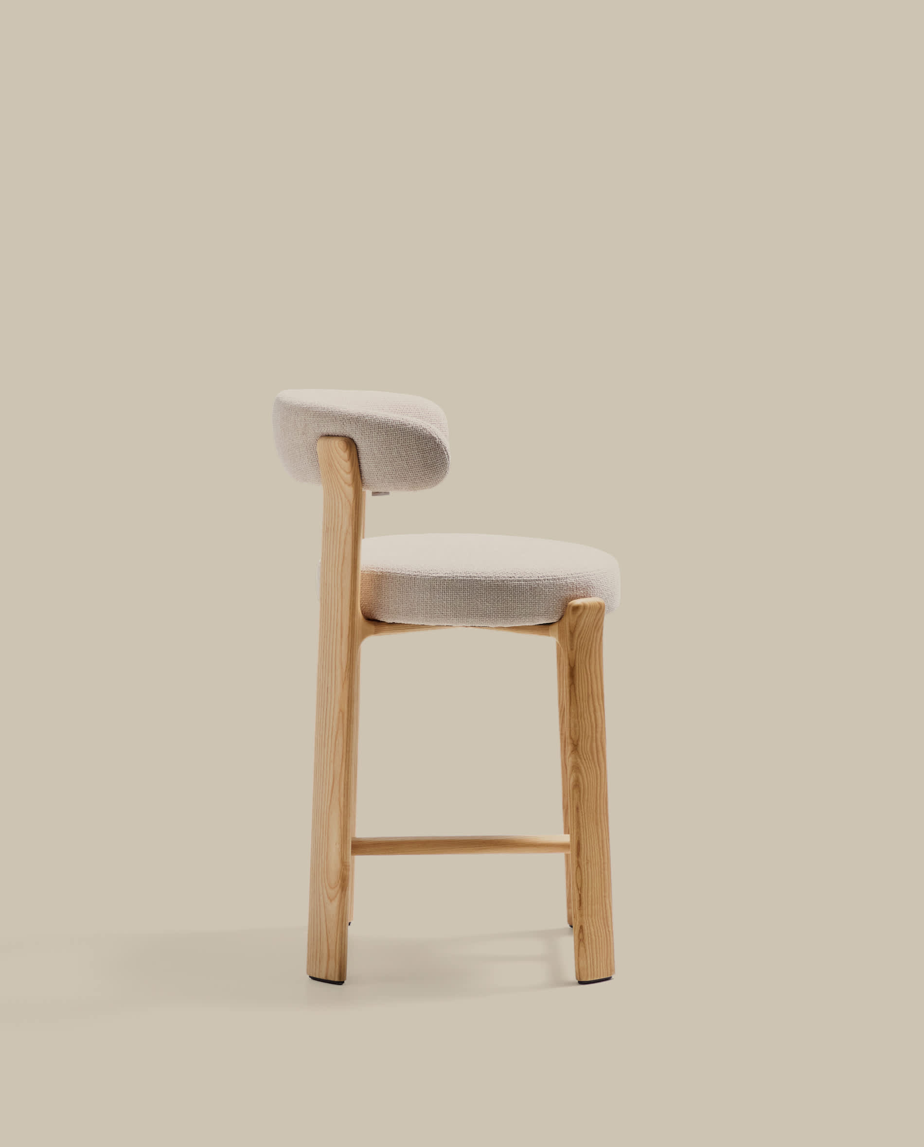 Granite stool in beige chenille and solid ash wood with natural tone finish FSC 100% 65cm