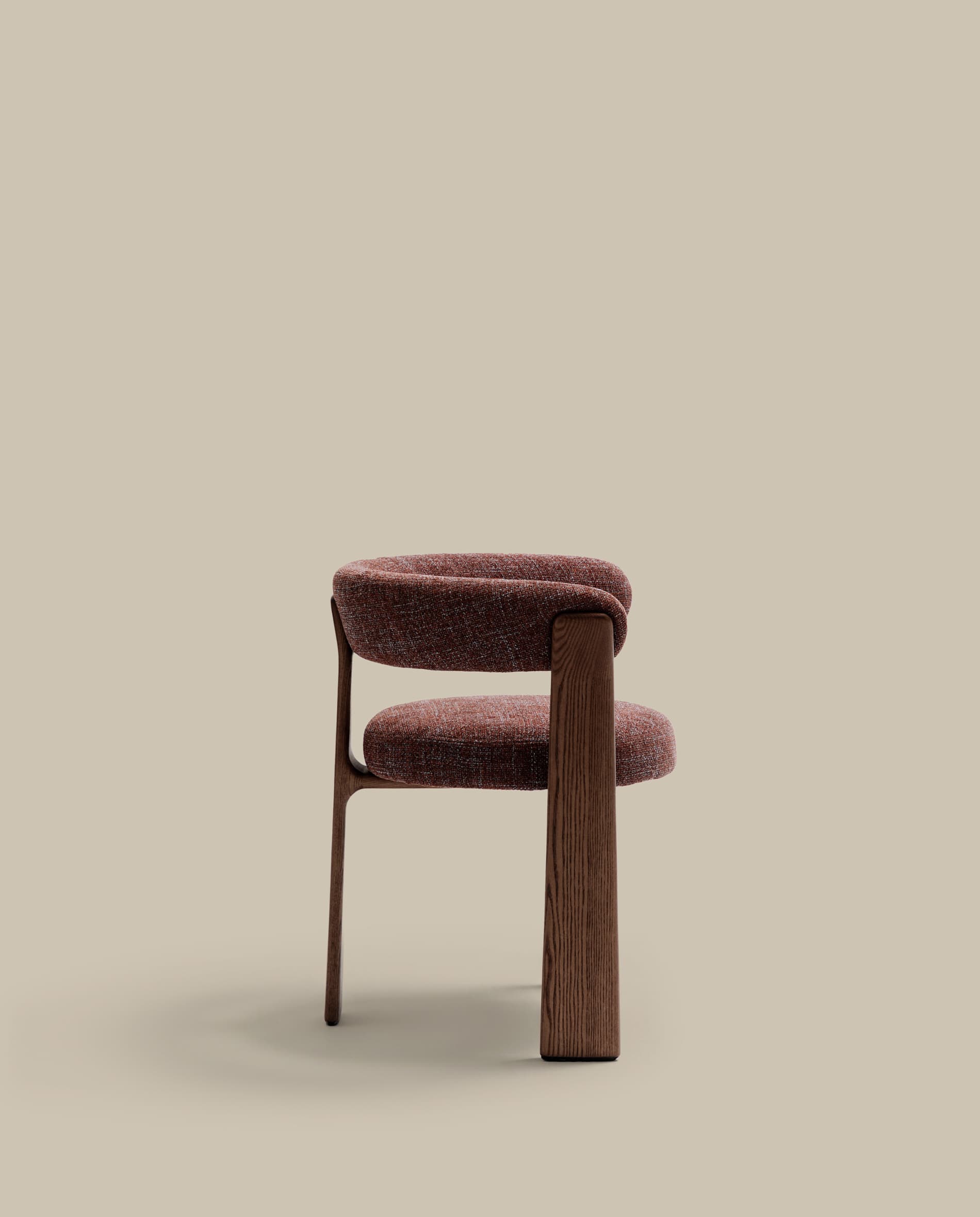 Granite fire-retardant chair (3 legs) in brown chenille and solid ash wood with walnut-coloured finish FSC 100%