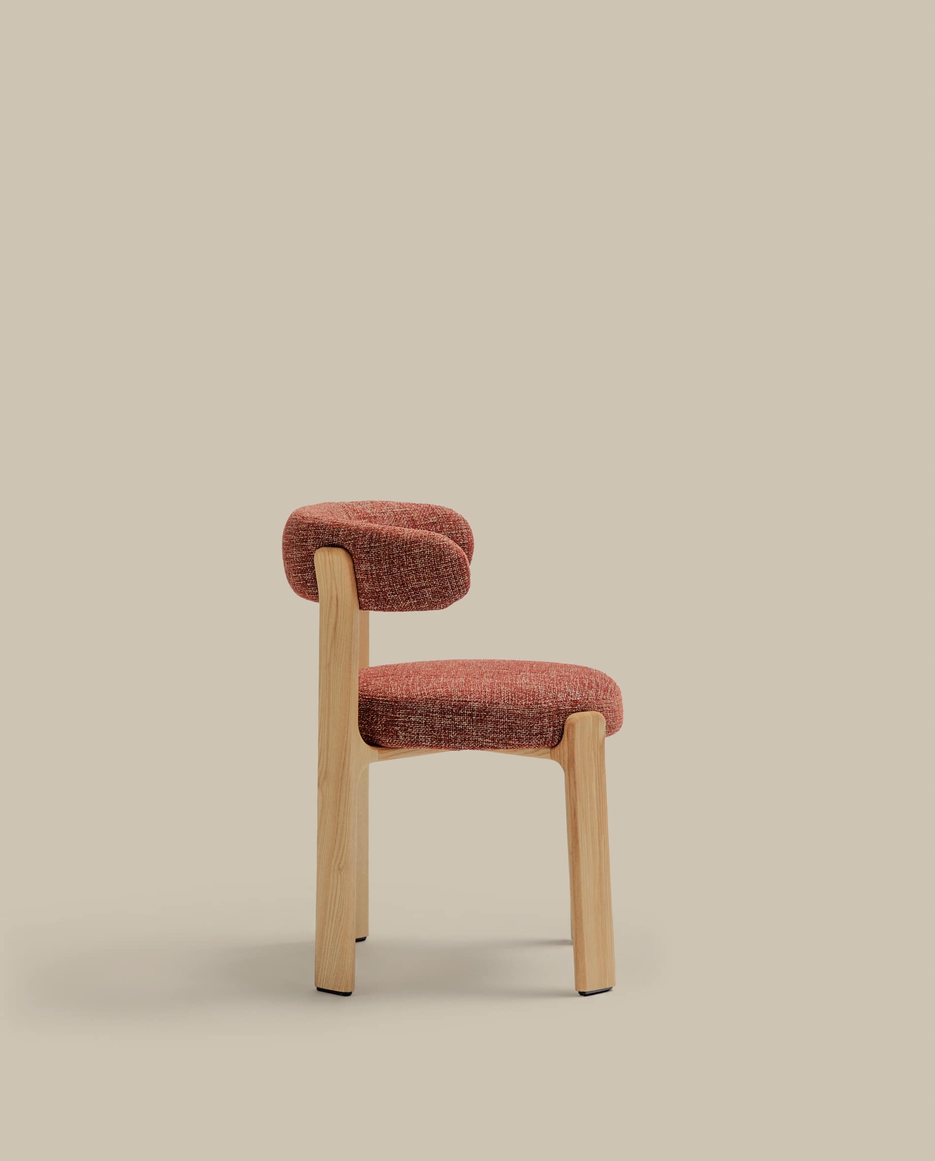 Granite chair terracotta-coloured chenille and solid ash wood in a natural tone finish FSC 100%