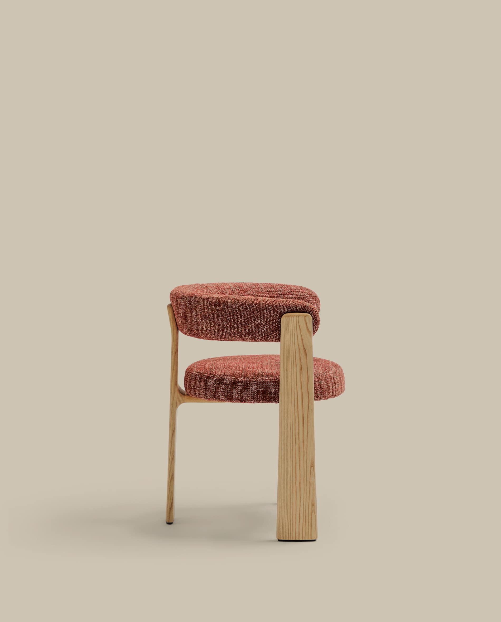Granite 3-legged chair terracotta chenille and solid ash wood in a natural tone finish FSC 100%