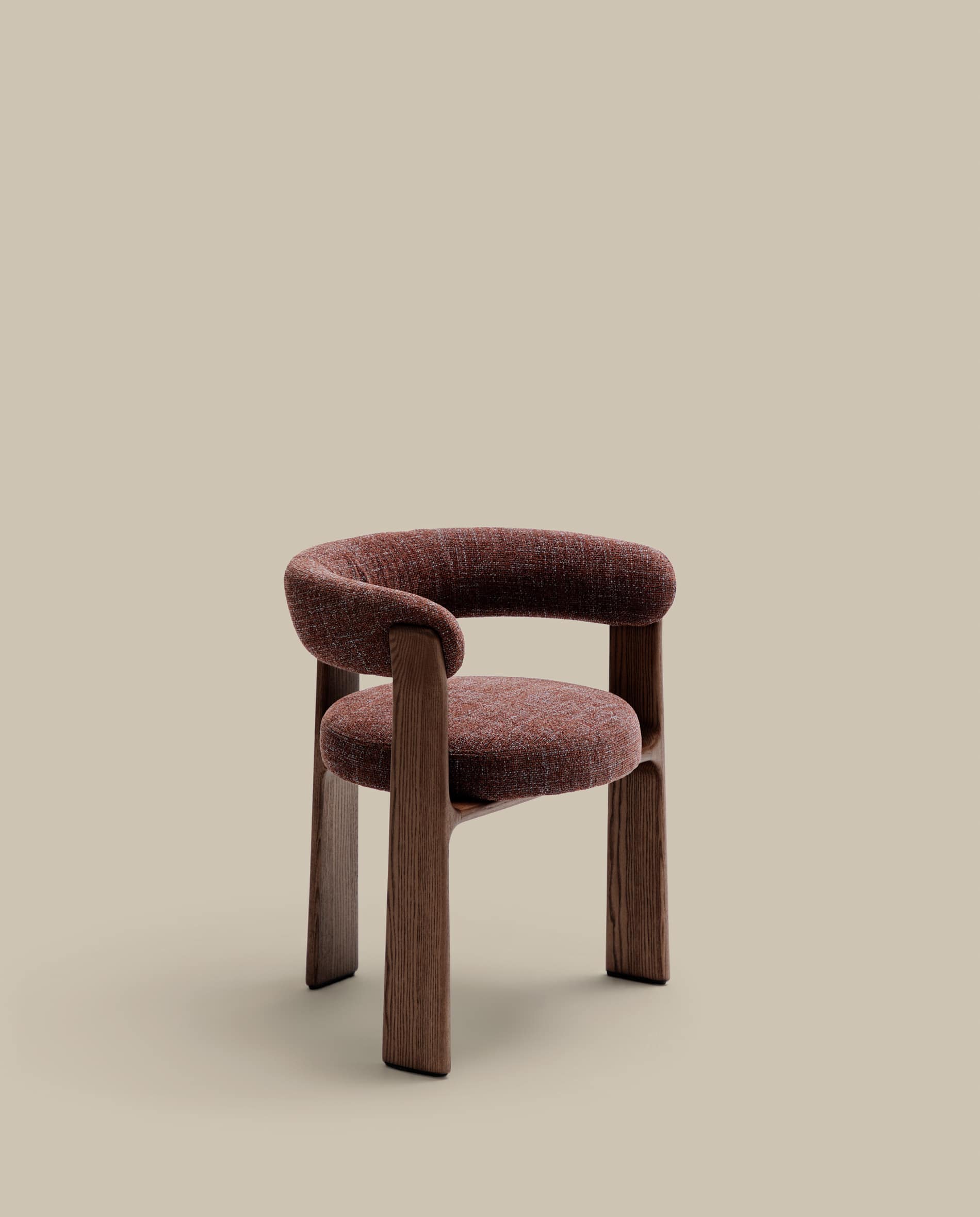 Granite fire-retardant chair (3 legs) in brown chenille and solid ash wood with walnut-coloured finish FSC 100%