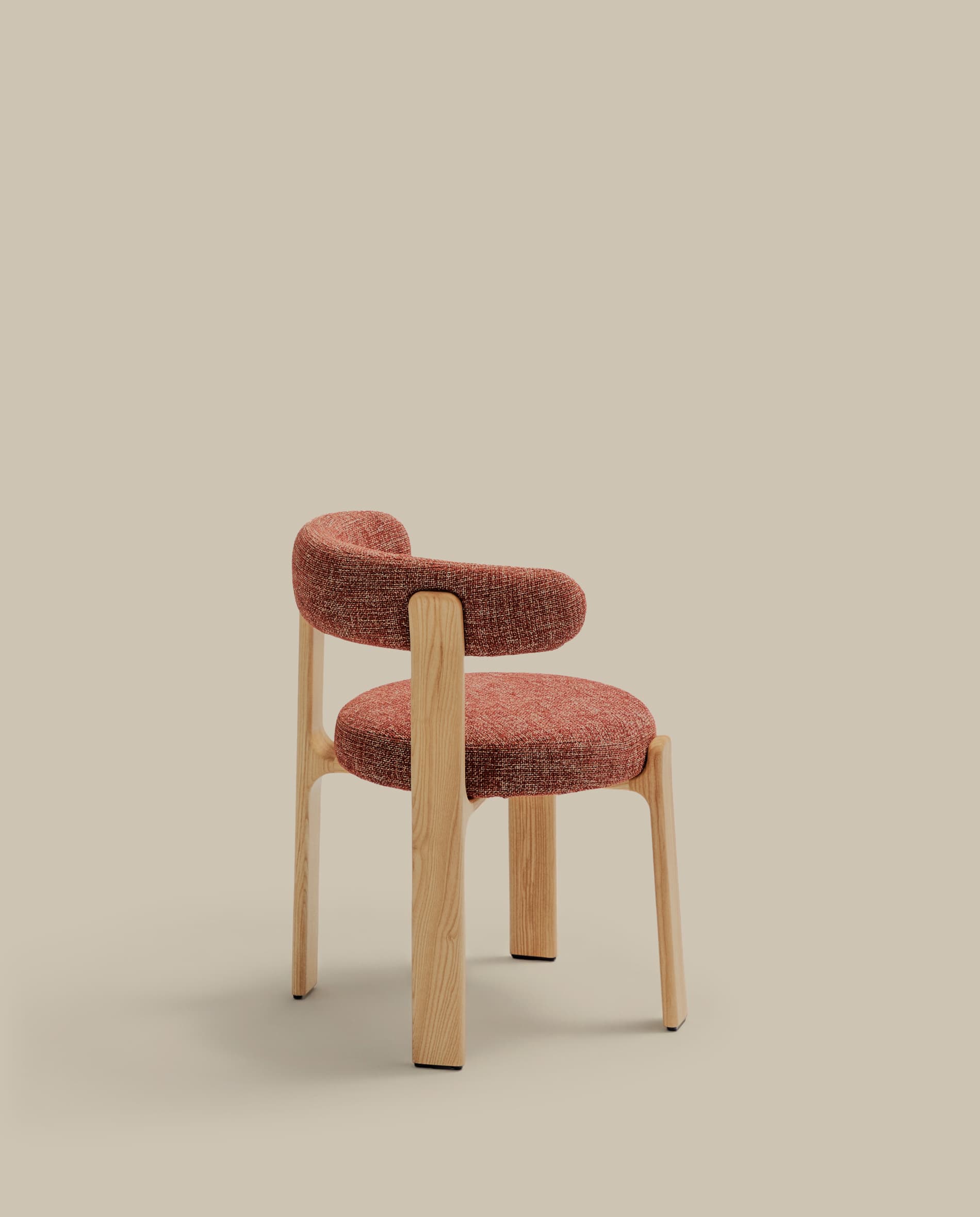 Granite fire-retardant chair in terracotta chenille and solid ash wood with natural-coloured finish FSC 100%