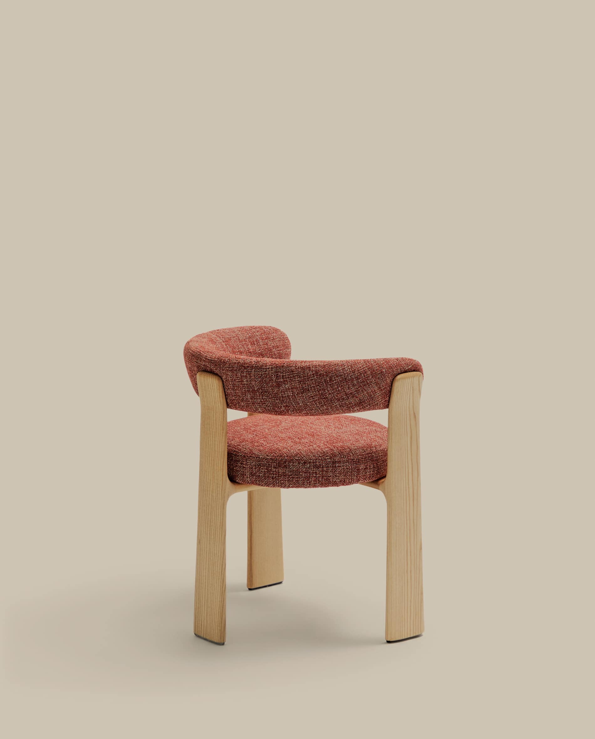 Granite 3-legged chair terracotta chenille and solid ash wood in a natural tone finish FSC 100%