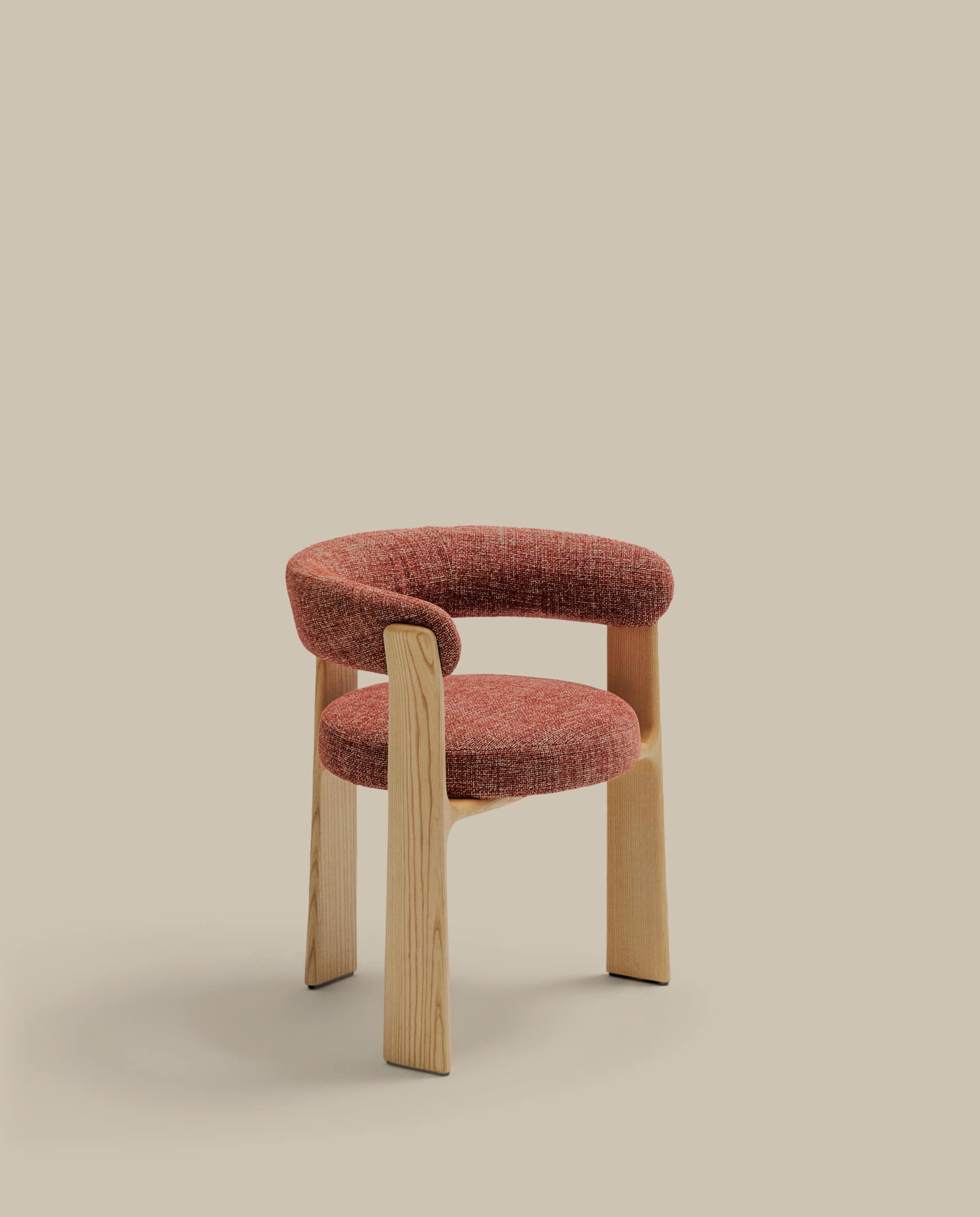 Granite fire-retardant chair (3 legs) in terracotta chenille and solid ash wood with natural-coloured finish FSC 100%