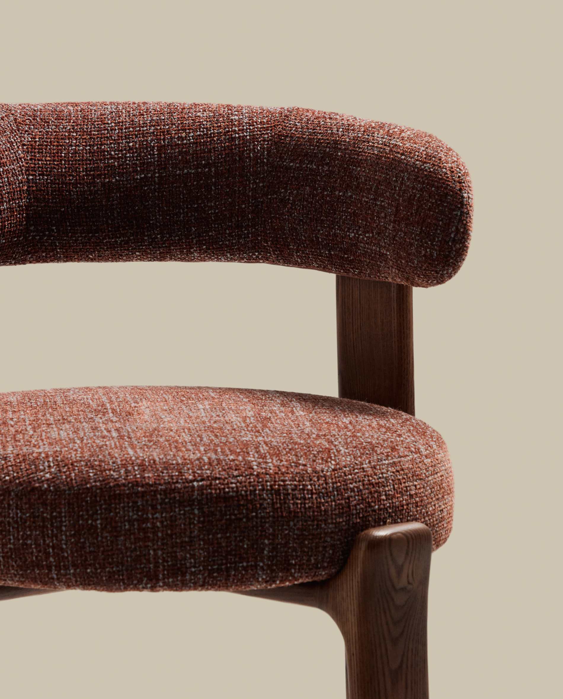 Granite stool in brown chenille and solid ash wood with walnut-coloured finish FSC 100% 75cm