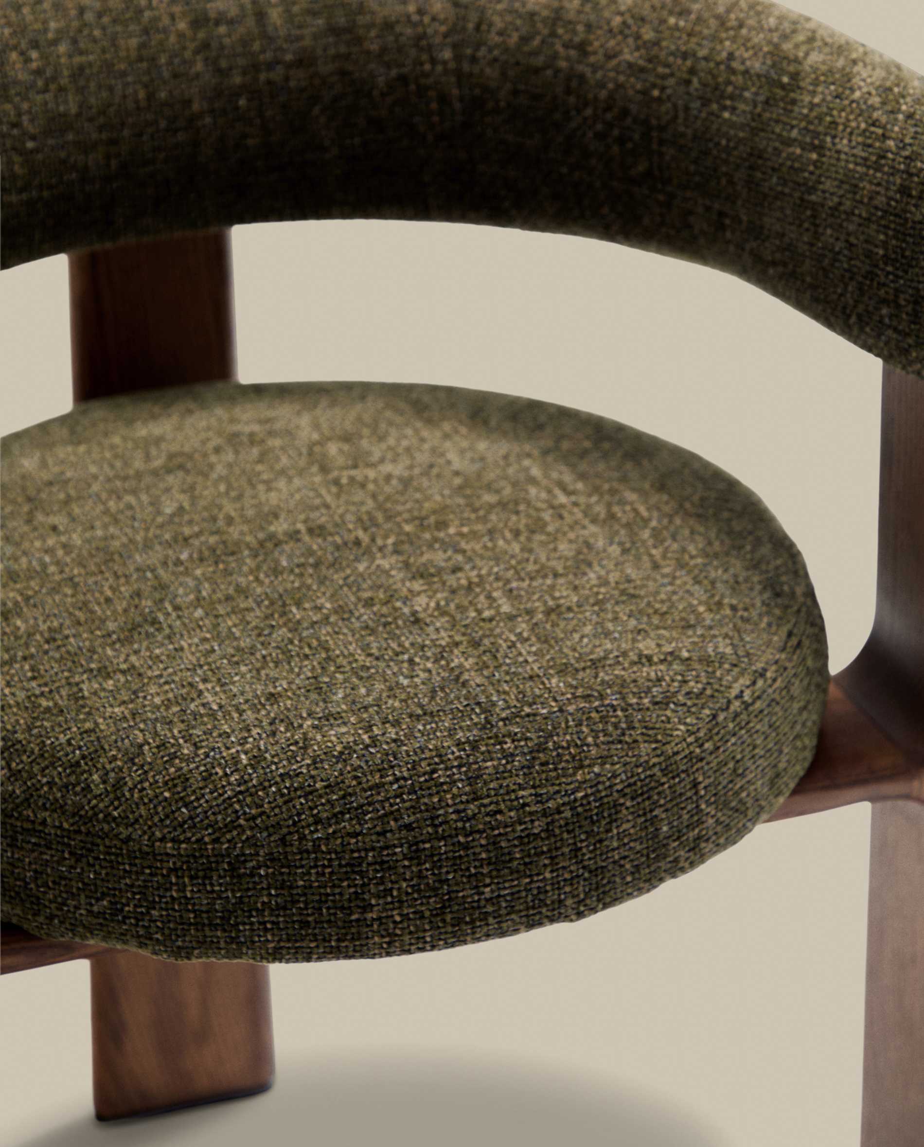 Granite fire-retardant chair (3 legs) in green chenille and solid ash wood with walnut-coloured finish FSC 100%