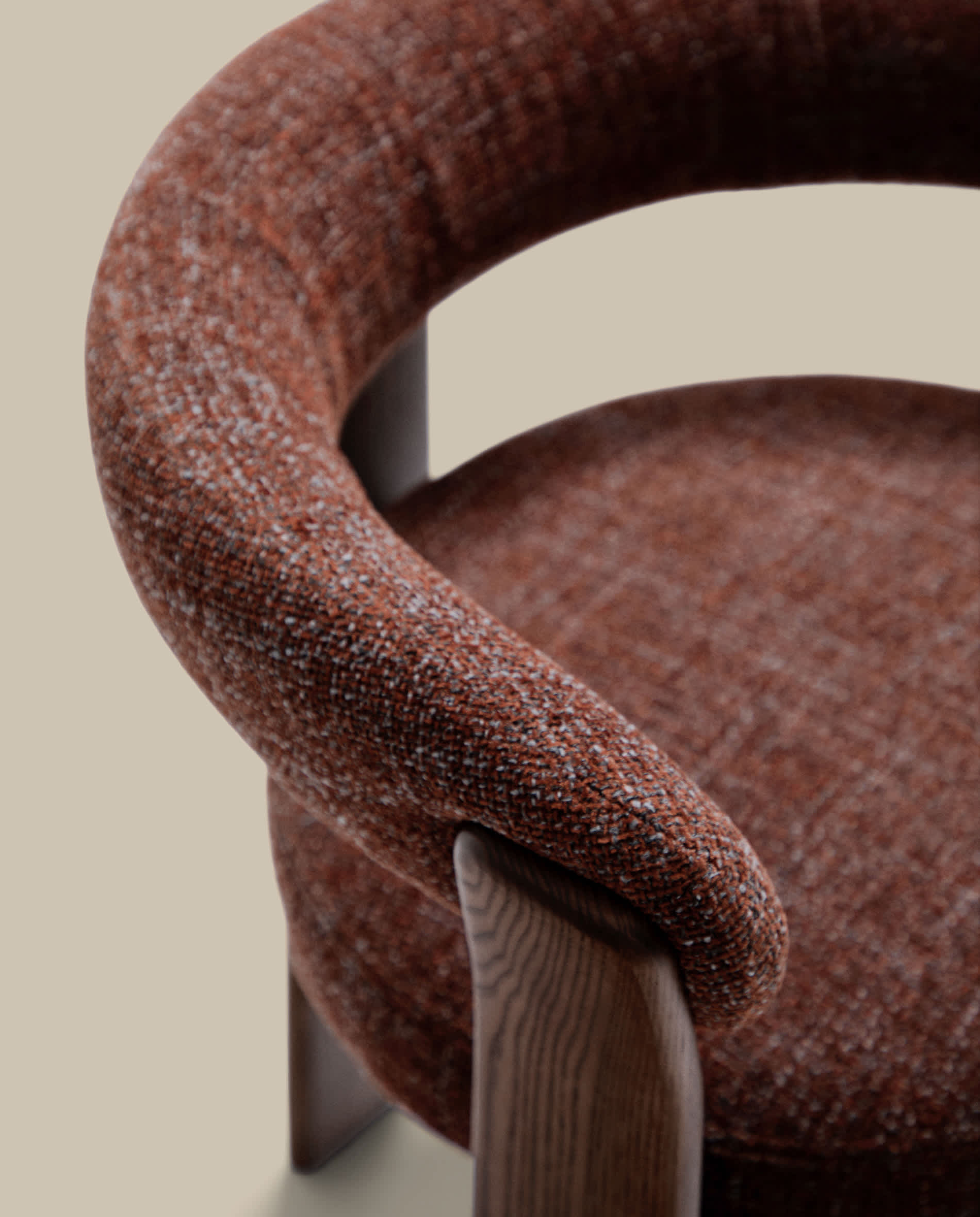 Granite fire-retardant chair (3 legs) in brown chenille and solid ash wood with walnut-coloured finish FSC 100%