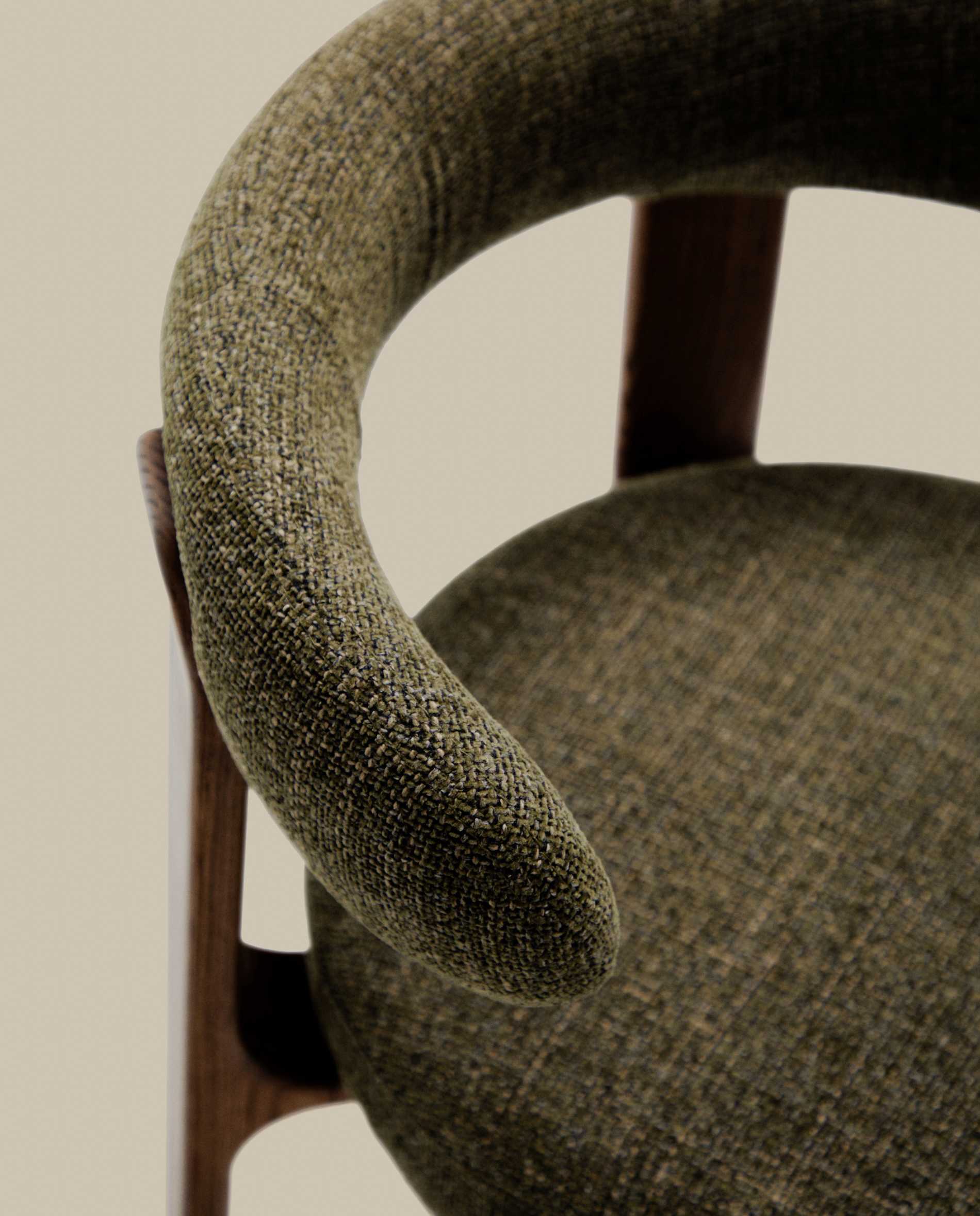 Granite chair in green chenille and with solid ash wood in a walnut finish FSC 100%