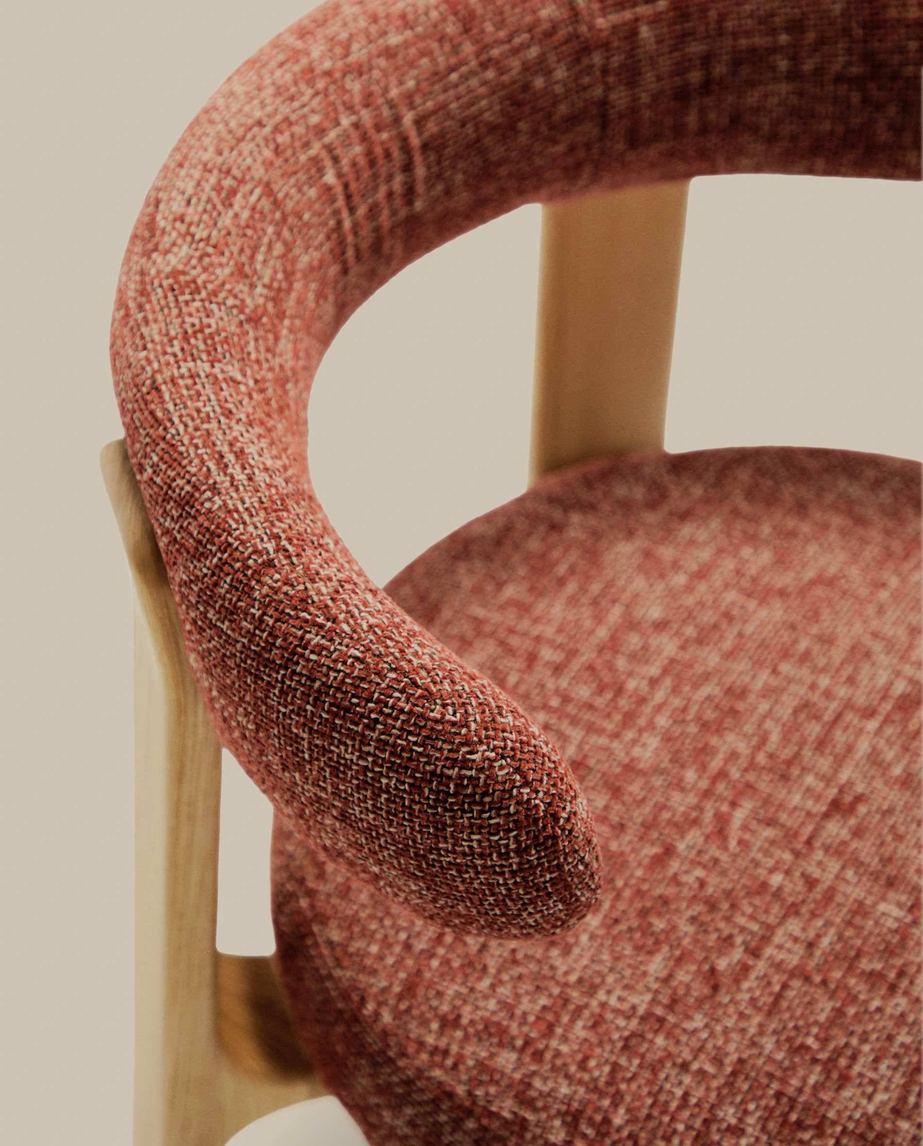 Granite chair terracotta-coloured chenille and solid ash wood in a natural tone finish FSC 100%