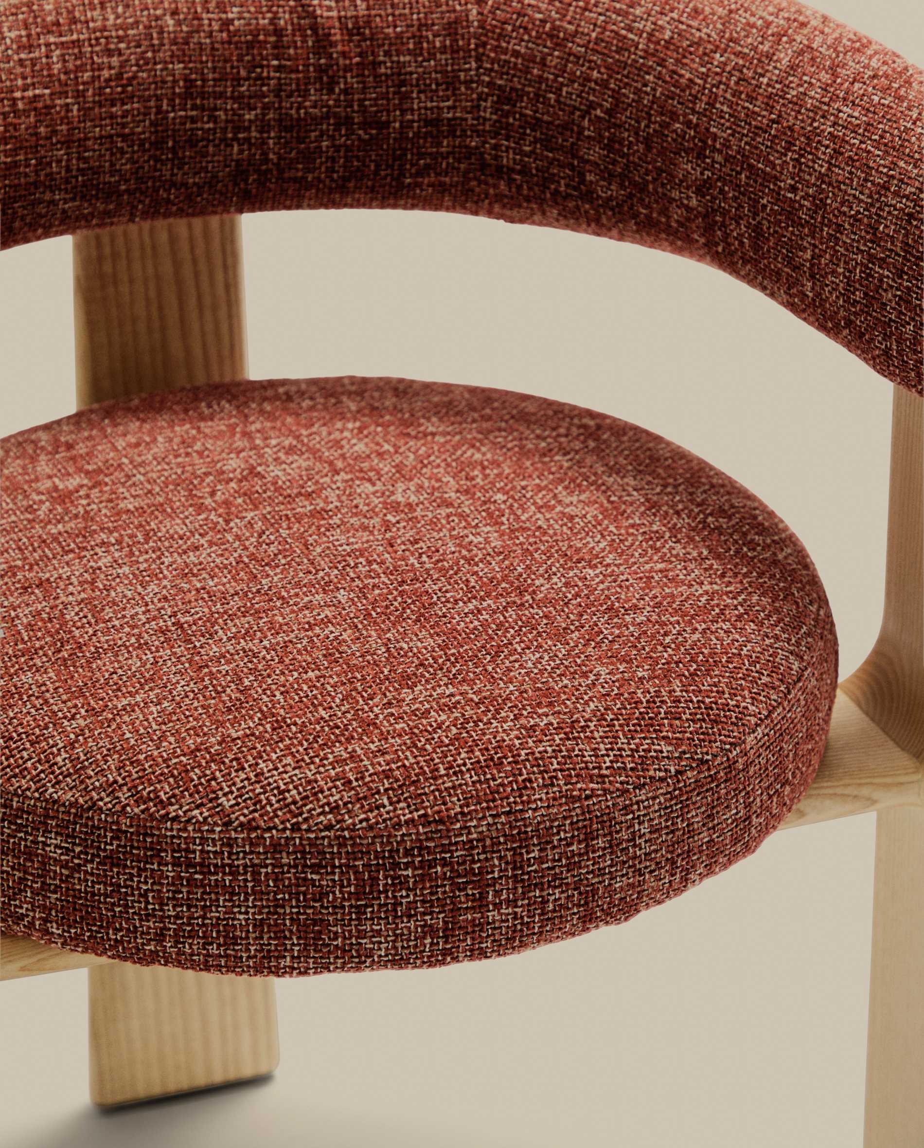 Granite 3-legged chair terracotta chenille and solid ash wood in a natural tone finish FSC 100%