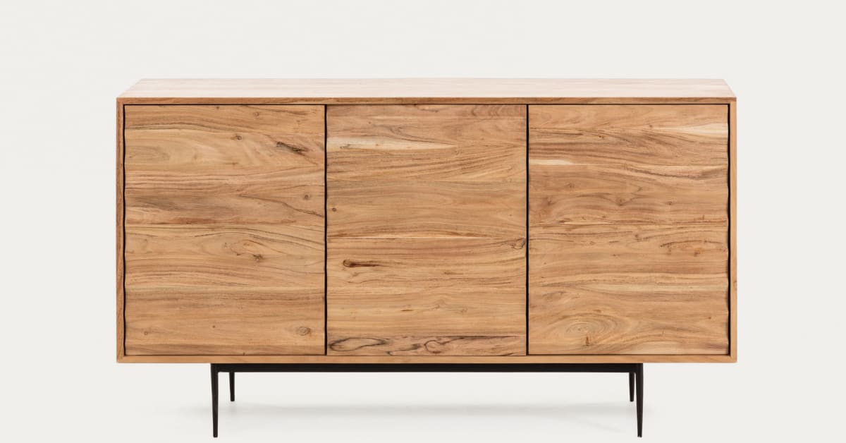 Delsie solid acacia wood 3 door sideboard with black finish steel 147 x 81  cm | Kave Home International