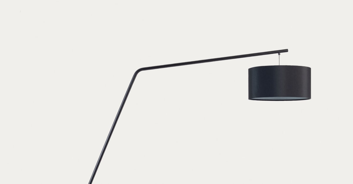 Ciana floor lamp in black finished metal with a cotton lampshade UK adapter Kave Home France