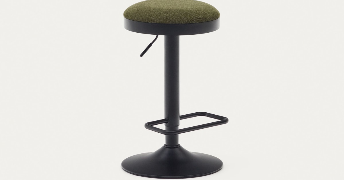 Zaib stool in dark green chenille and matt black steel height 6384 cm