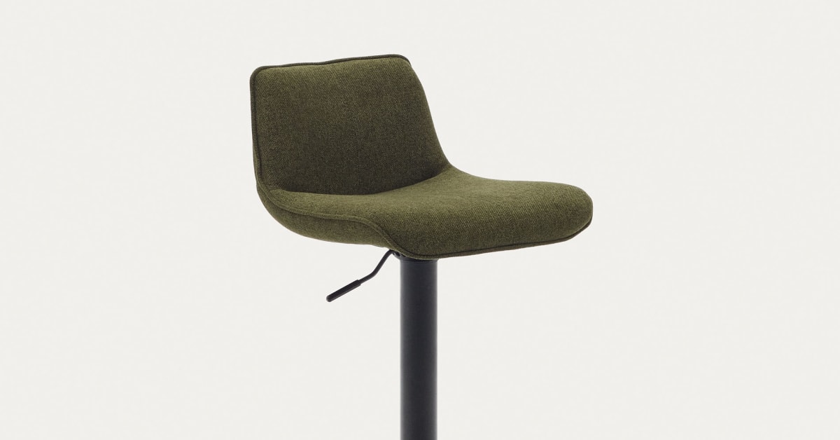 Zenda stool in dark green chenille and matt black steel height 81102