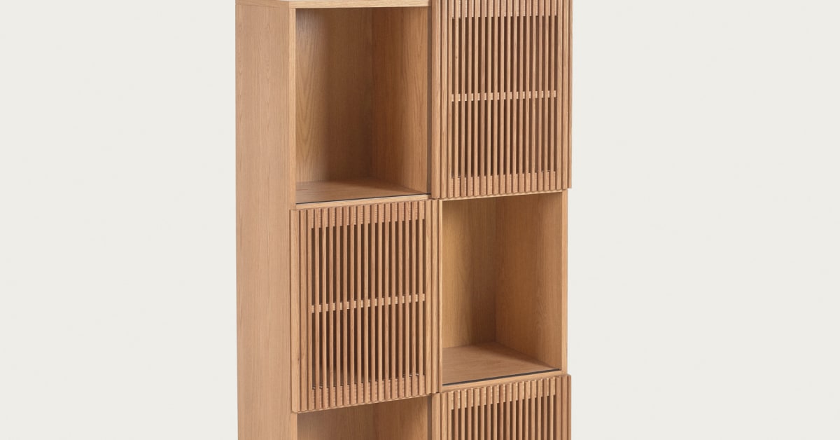 Beyla solid oak shelf unit with oak veneer 84.3 x 170 cm FSC 100% | Kave Home®