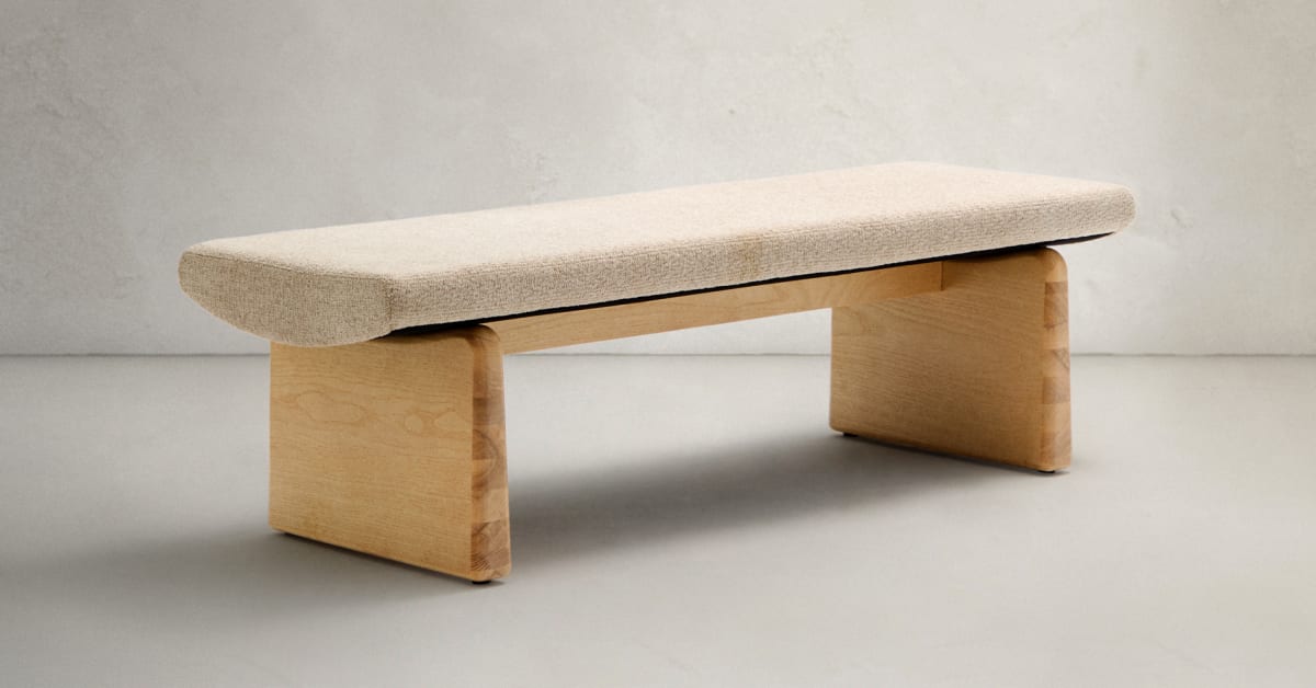 Banco Topaz Beige Chenilla y Madera de Fresno 150cm