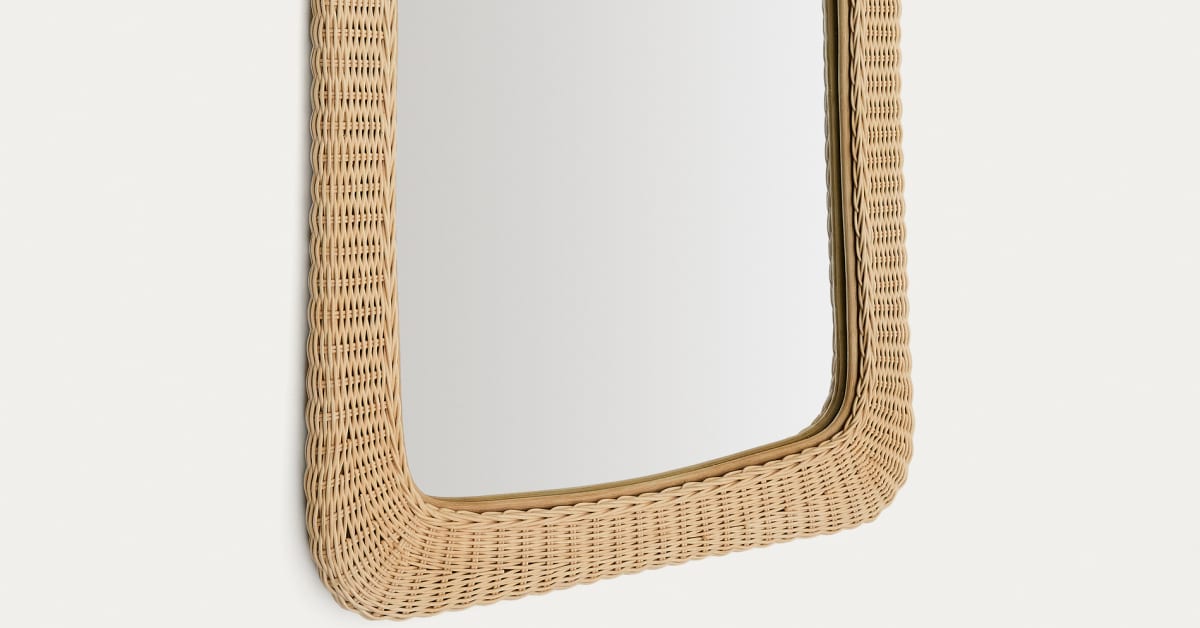 Specchio da parete decorativo con cornice rotonda in rattan ø 60 cm Barung