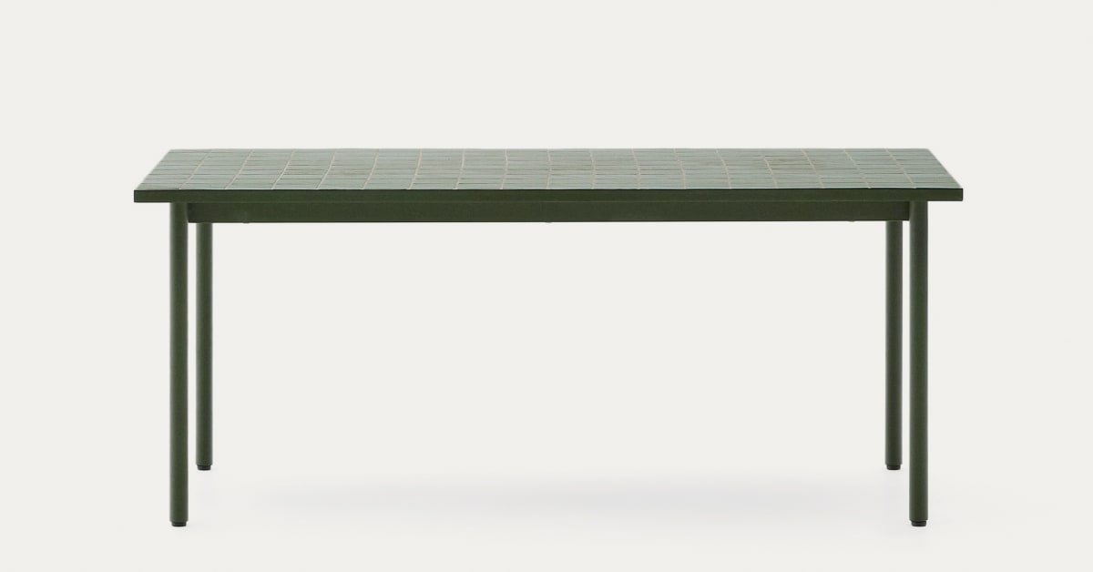 Maurina outdoor table in green galvanised steel with green tiles 223 x 101cm | Kave Home®