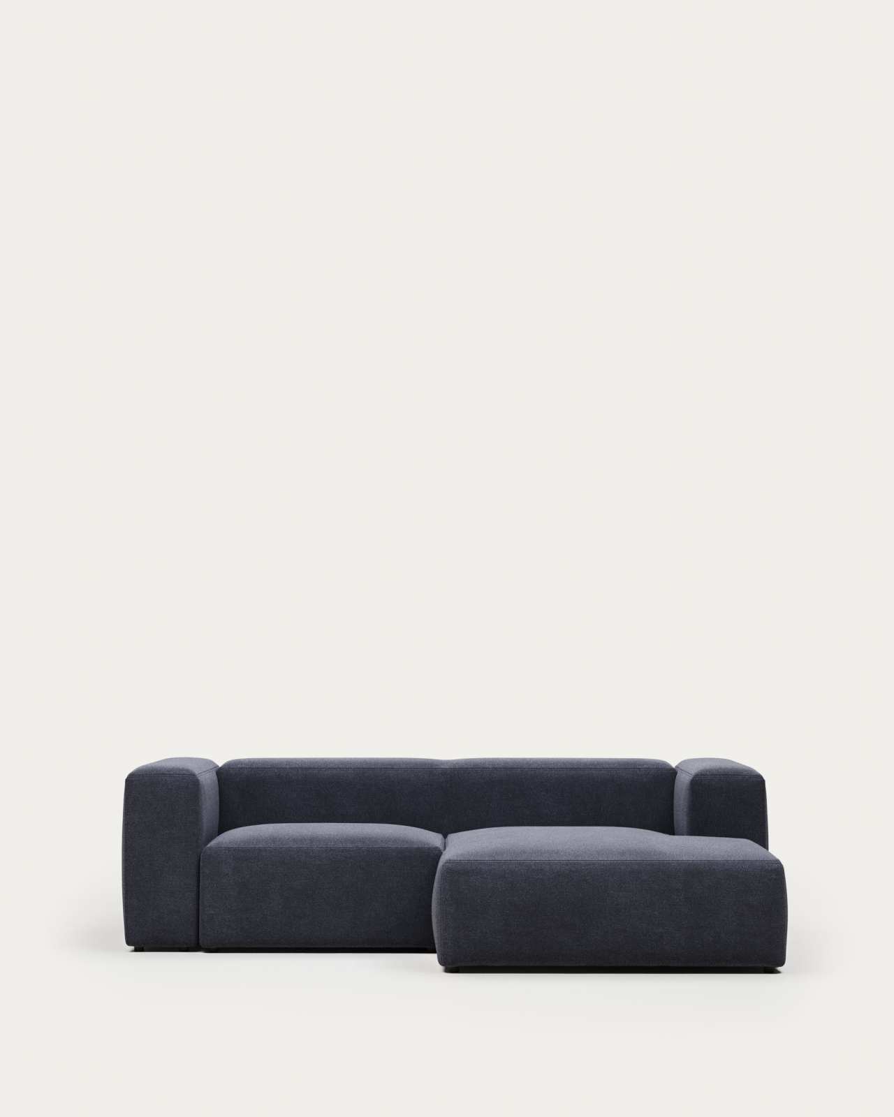 Blok fire-retardant 2-seater sofa with right chaise longue in blue chenille 240cm