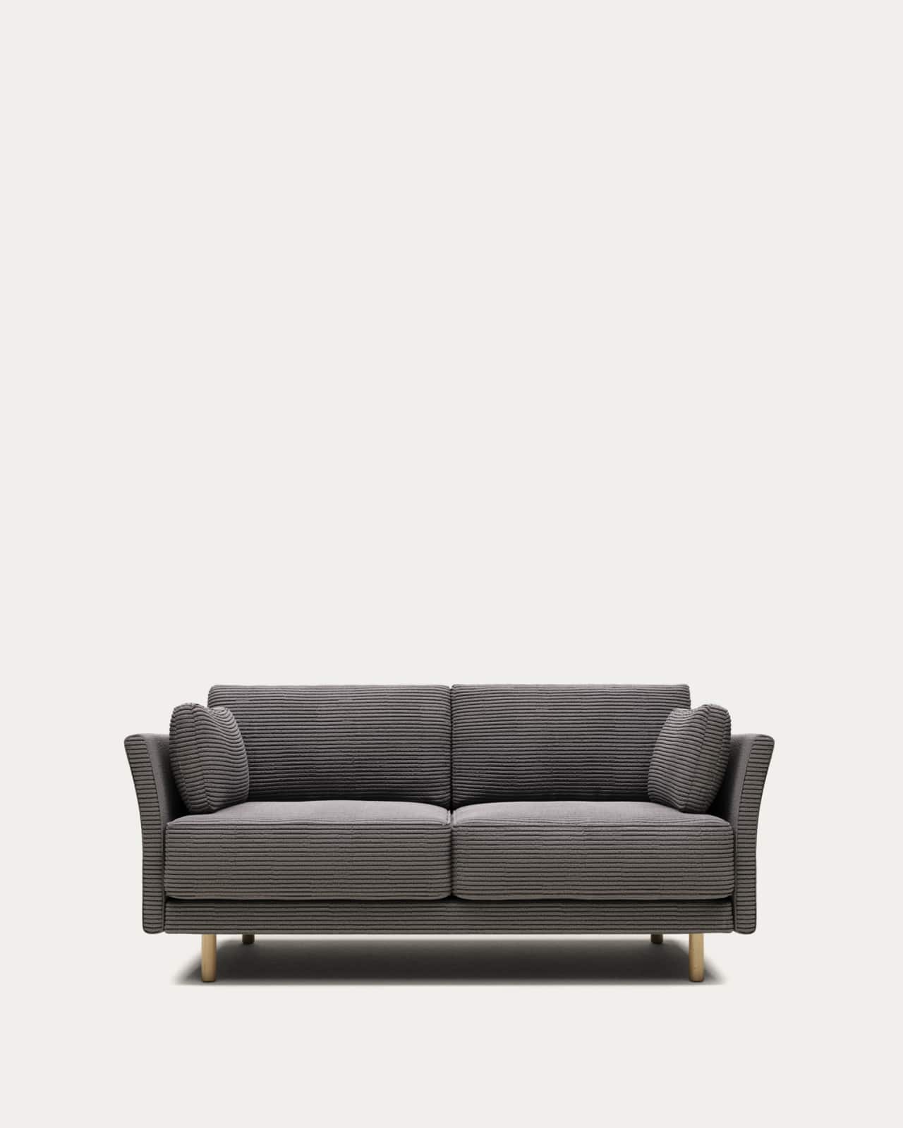 Gilma 2 seater sofa in grey wide seam corduroy with natural finish legs, 170 cm FR