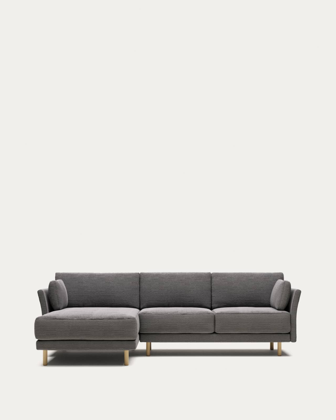 Gilma 3 seater sofa, left/right chaise, grey wide seam corduroy w/ natural legs, 260 cm FR