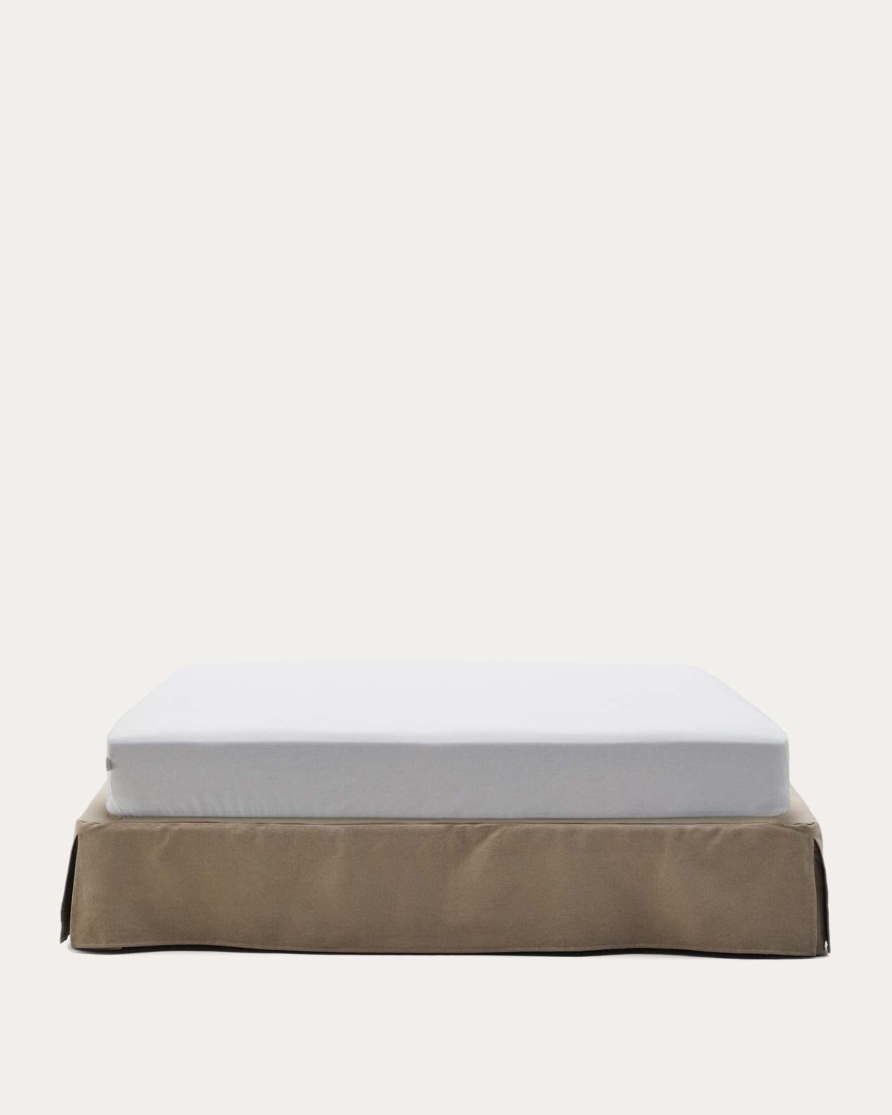 Bettgestell mit abnehmbarem Bezug Jaira aus Leinen und Baumwolle taupe für eine Matratze von 180 x 200 cm