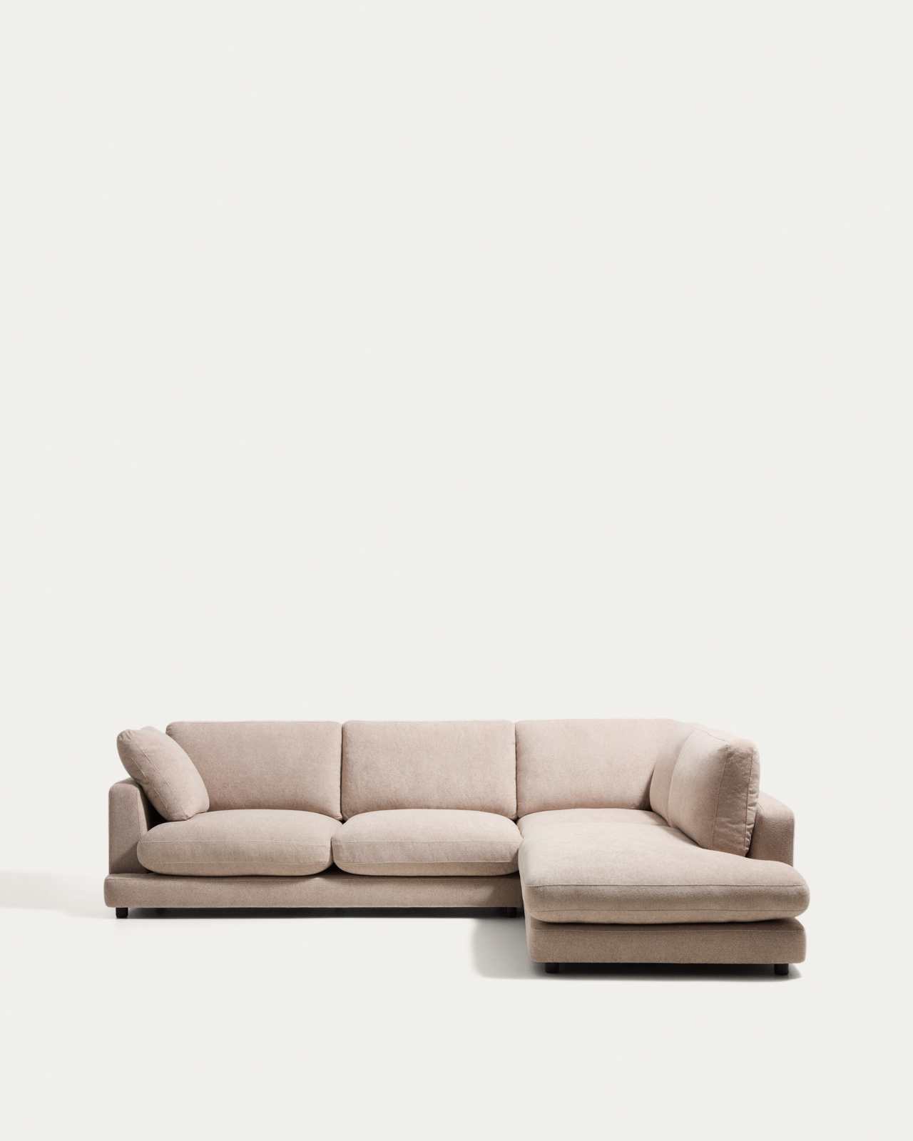 Gala 5-seater corner sofa with end module right side in beige micro bouclé FSC Mix Credit 300 x 225cm