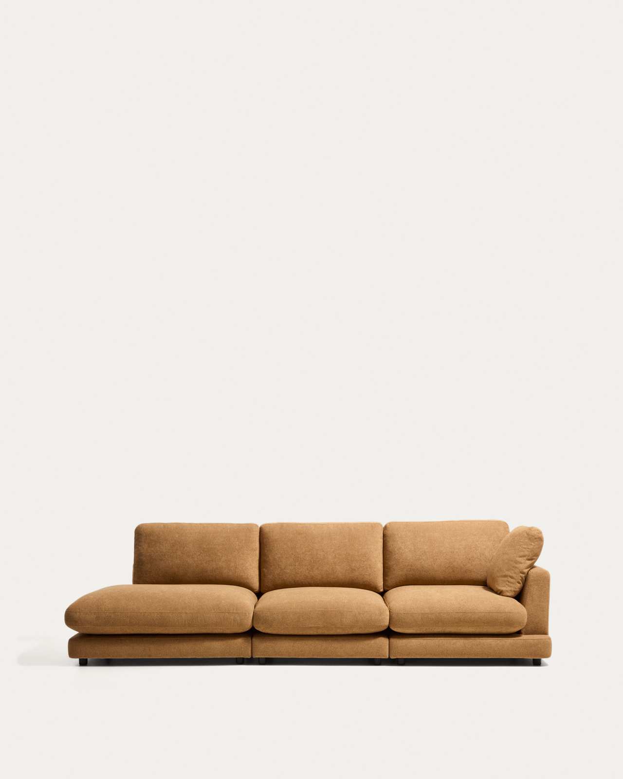 Gala 4-seater modular sofa with end module left side in mustard micro bouclé FSC Mix Credit 315cm
