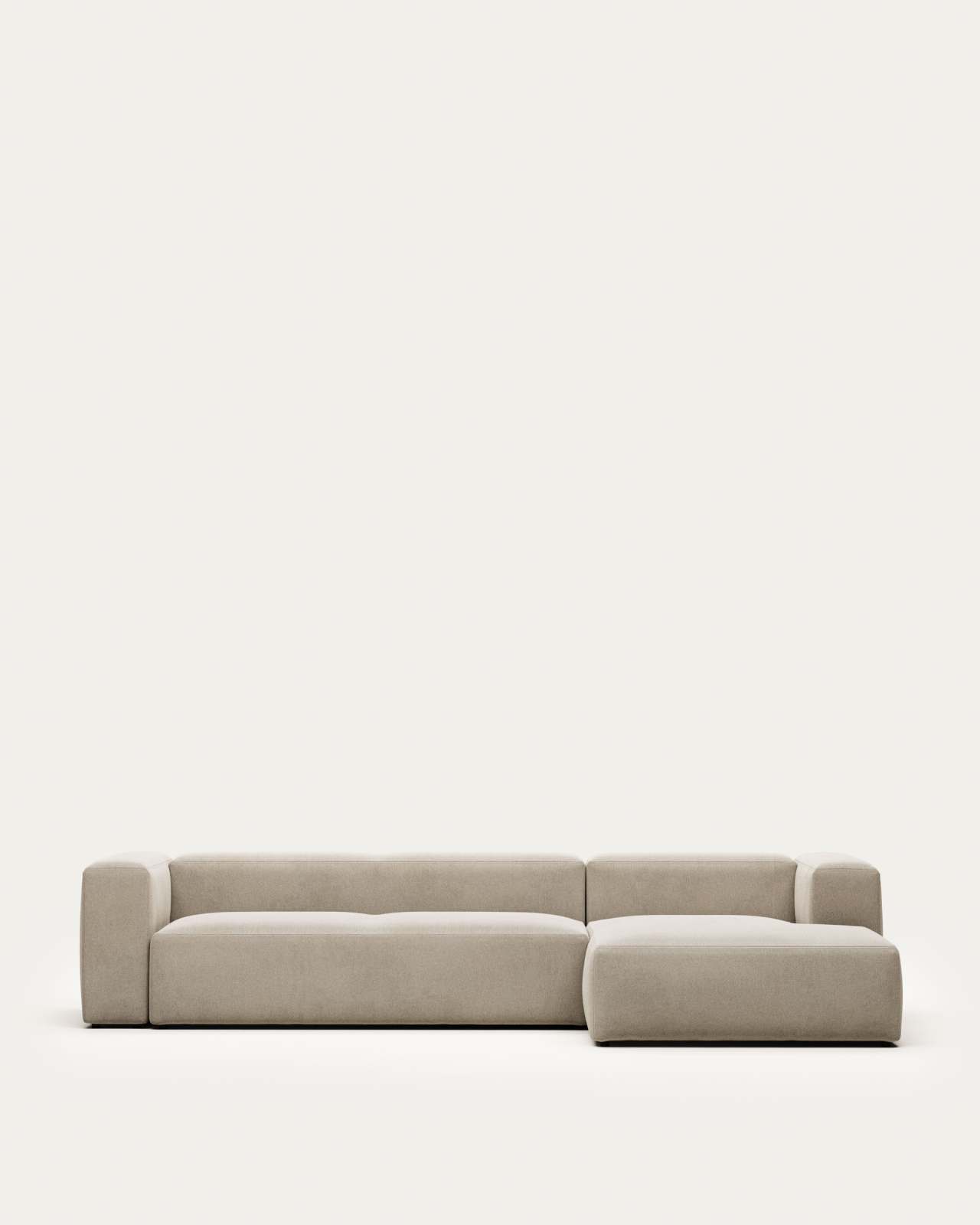 Blok fire-retardant 4-seater sofa with right chaise longue in beige chenille 330cm