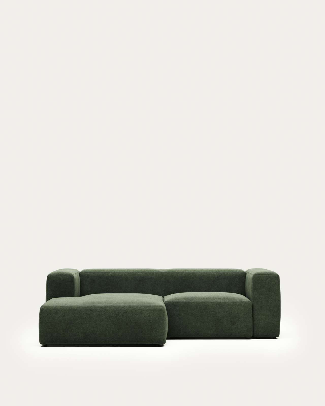 Blok fire-retardant 2-seater sofa with left chaise longue in green chenille 240cm