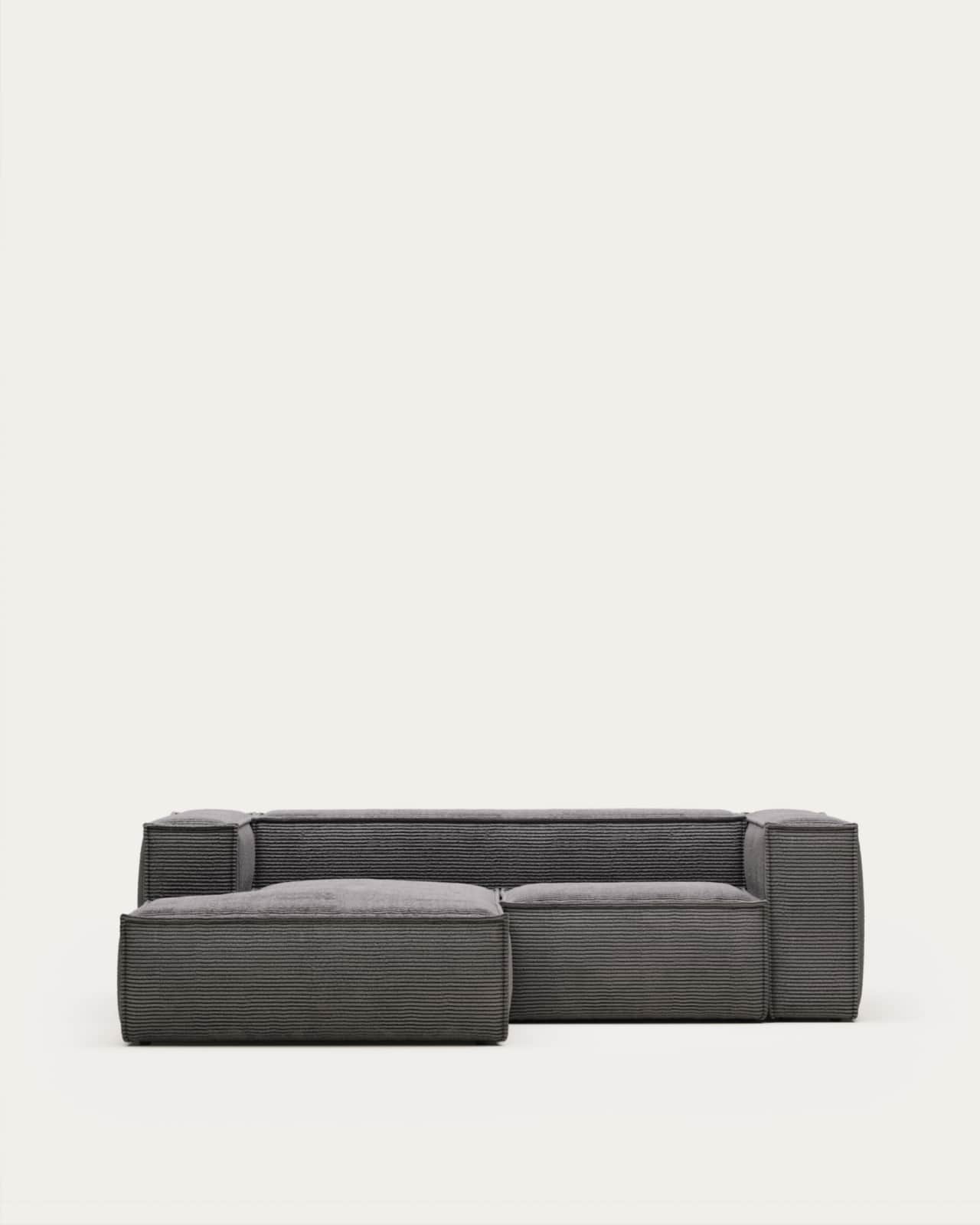 Blok 2 seater sofa with left side chaise longue in grey corduroy, 240 cm FR