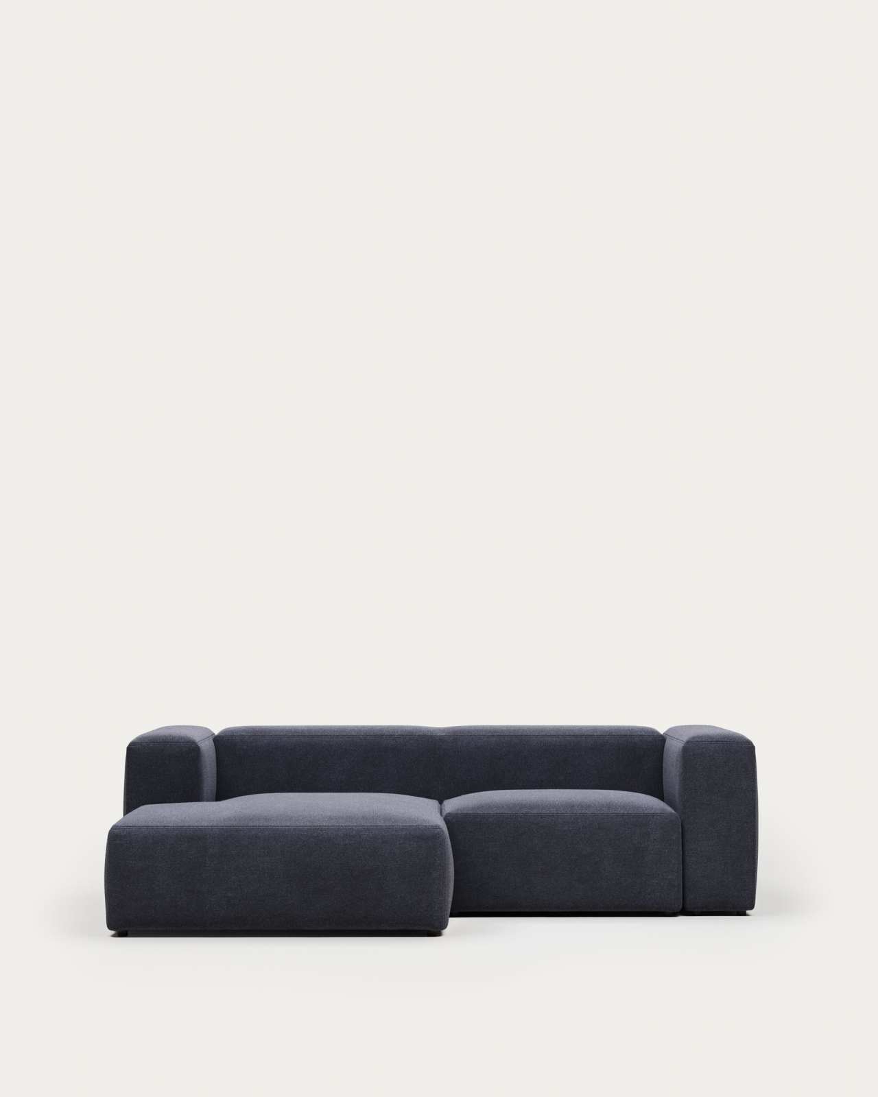 Blok fire-retardant 2-seater sofa with left chaise longue in blue chenille 240cm