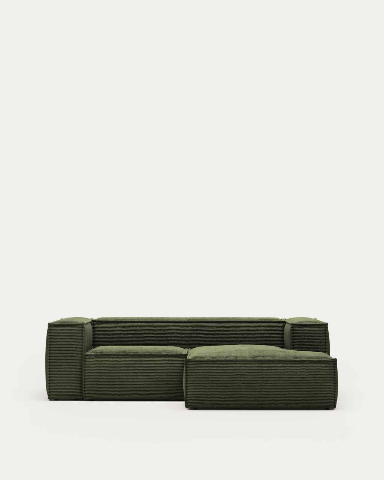 Blok fire-retardant 2-seater sofa with right chaise longue in thick green corduroy 240cm FSC Mix Credit