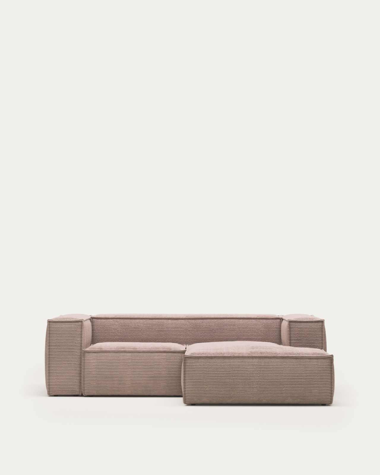 Blok fire-retardant 2-seater sofa with right chaise longue in thick pink corduroy 240cm FSC Mix Credit