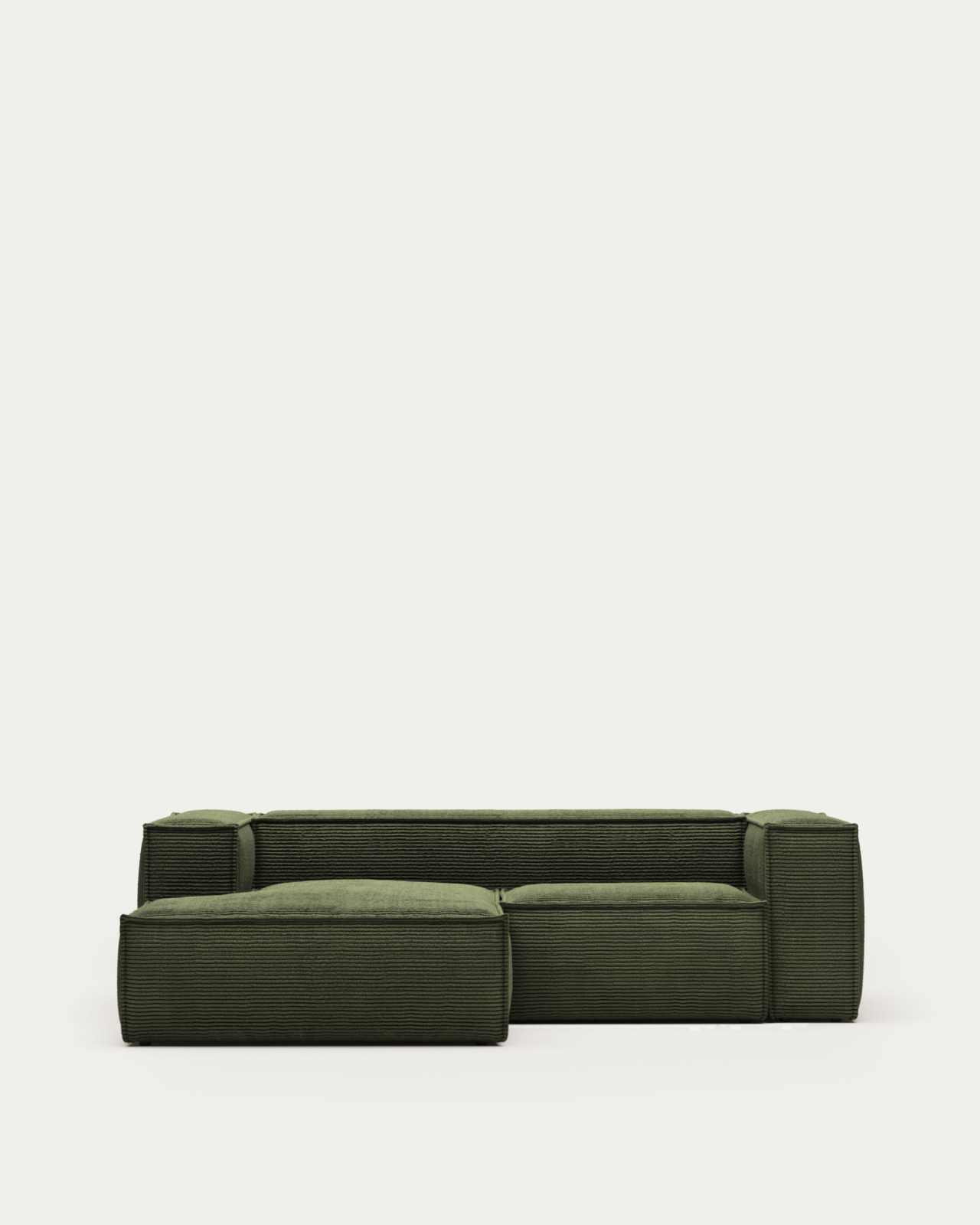 Blok fire-retardant 2-seater sofa with left chaise longue in thick green corduroy 240cm FSC Mix Credit