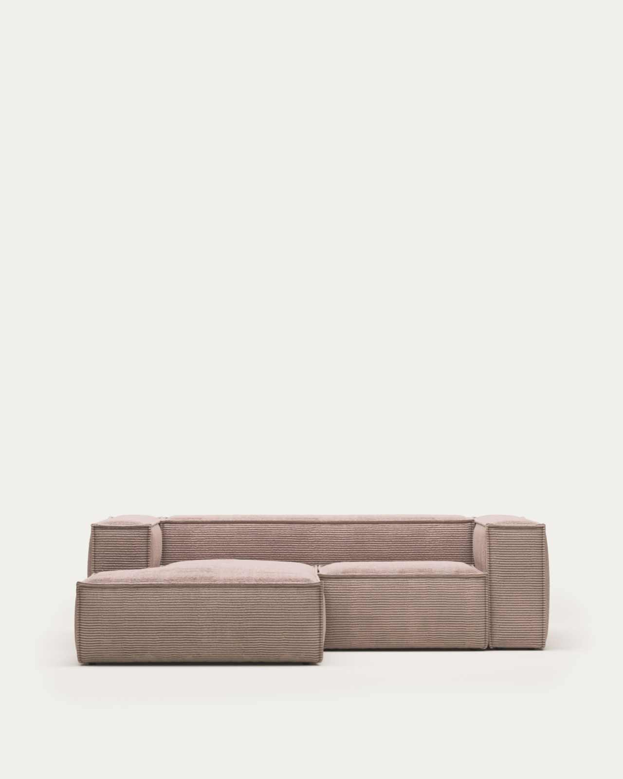 Blok fire-retardant 2-seater sofa with left chaise longue in thick pink corduroy 240cm FSC Mix Credit
