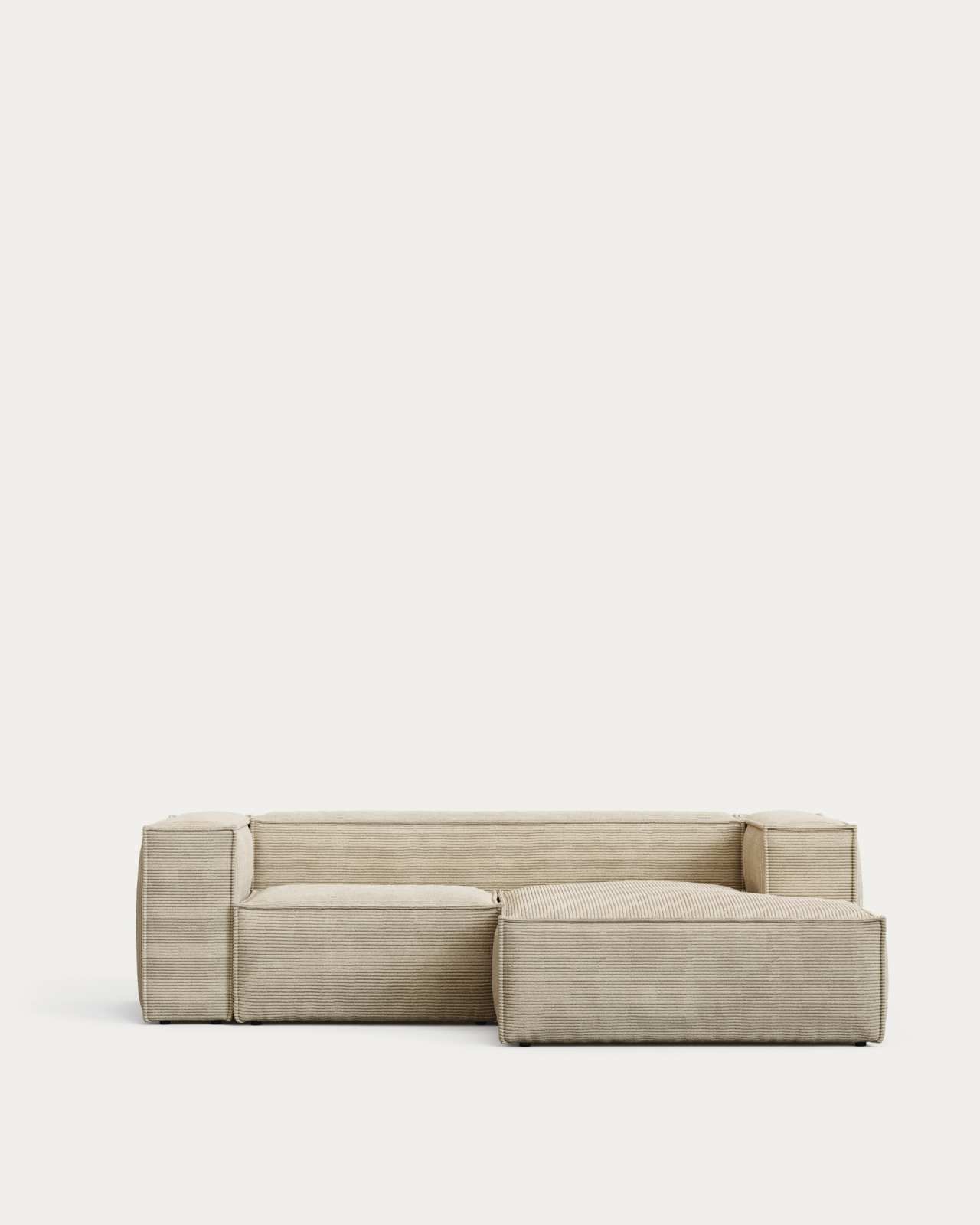 Blok fire-retardant 2-seater sofa with right chaise longue in thick ecru corduroy 240cm FSC Mix Credit
