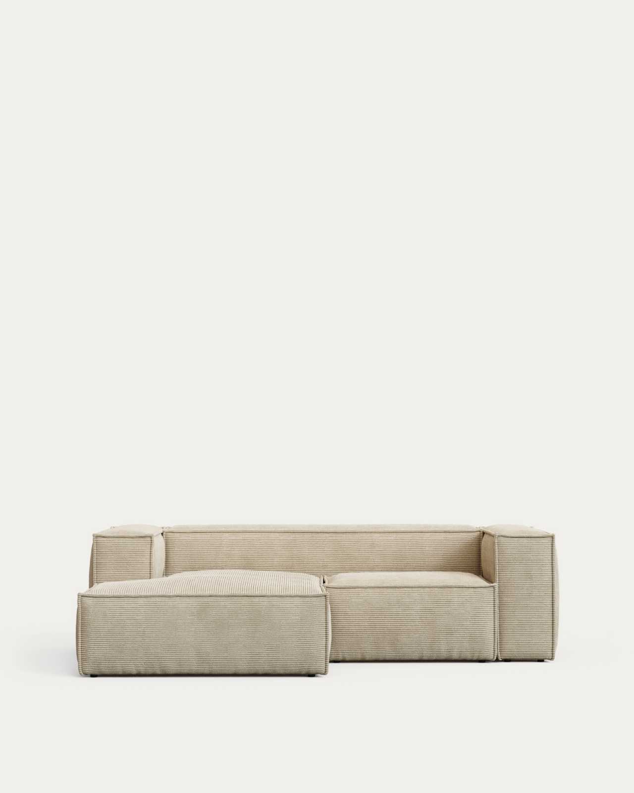 Blok fire-retardant 2-seater sofa with left chaise longue in thick ecru corduroy 240cm FSC Mix Credit