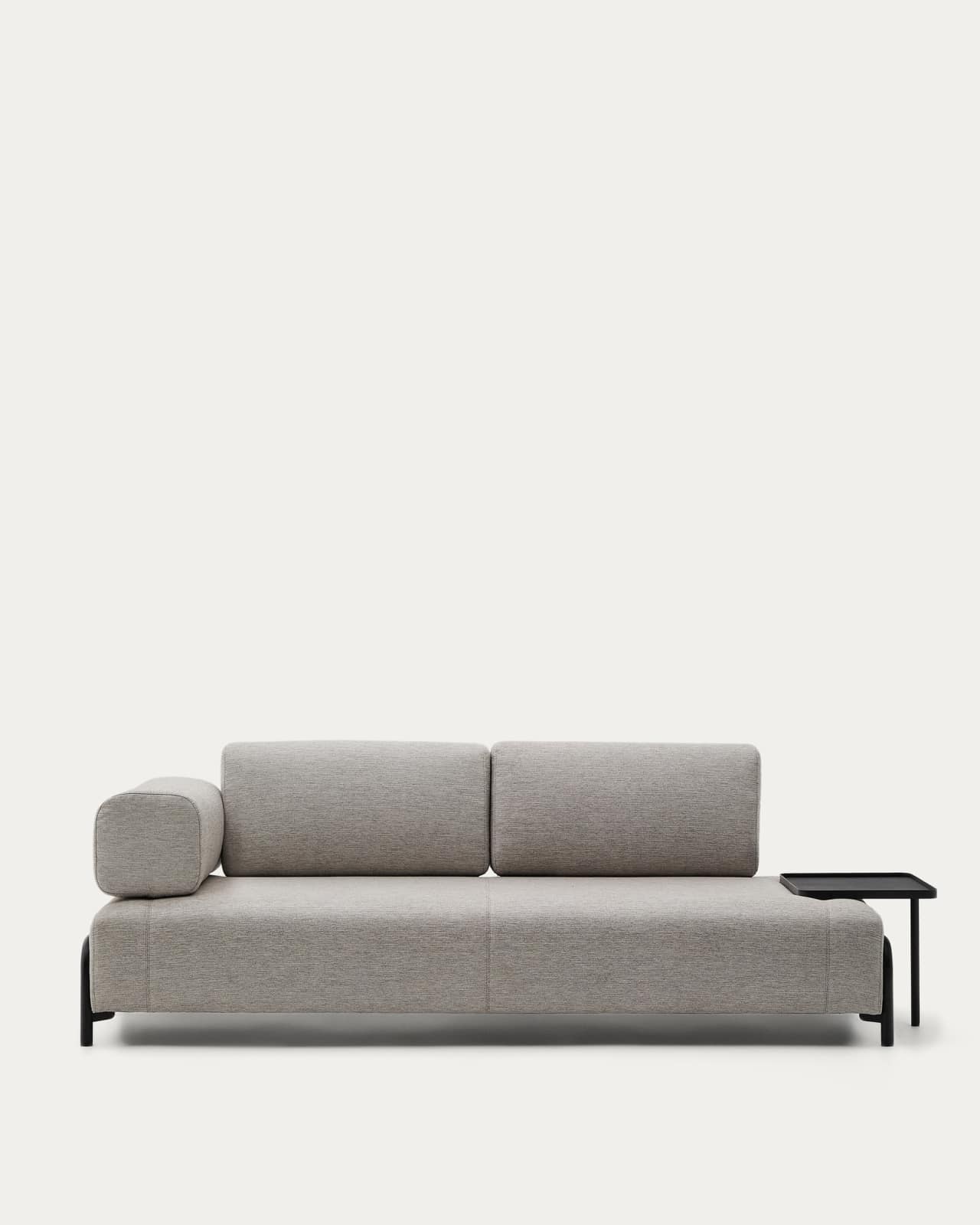 Canapé 3 places beige grisâtre Compo avec grand plateau 252 cm