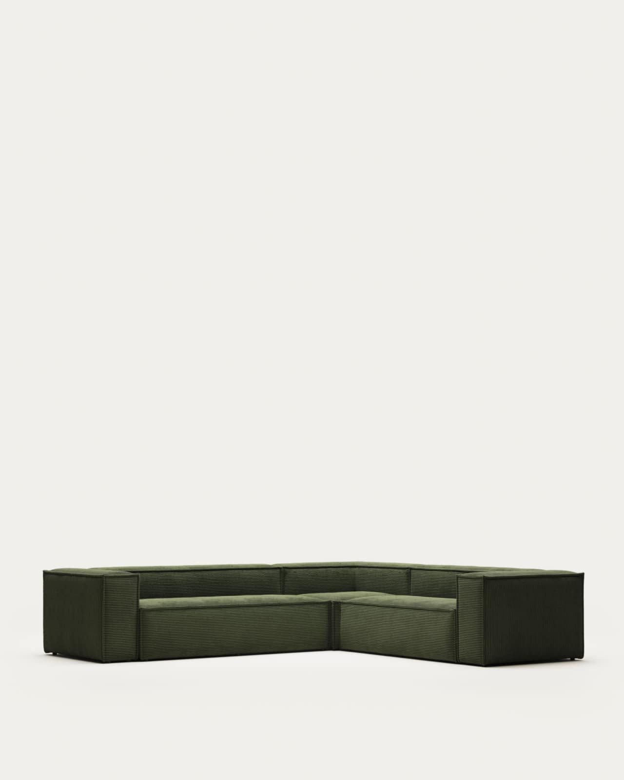 Blok fire-retardant 5-seater corner sofa in thick green corduroy 320 x 290cm/290 x 320cm FSC Mix Credit