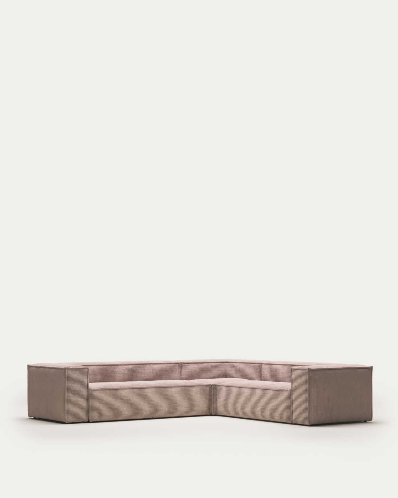 Blok 5 seater corner sofa in pink wide seam corduroy, 320 x 290 cm / 290 x 320 cm FR