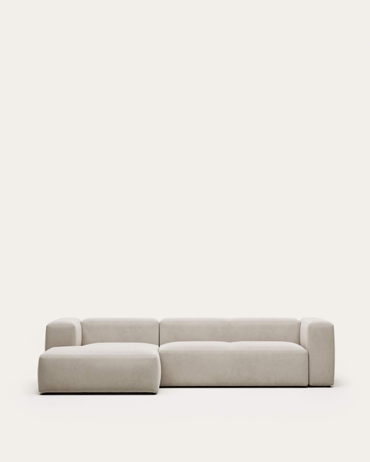 Blok fire-retardant 3-seater sofa with left chaise longue in white chenille 300cm