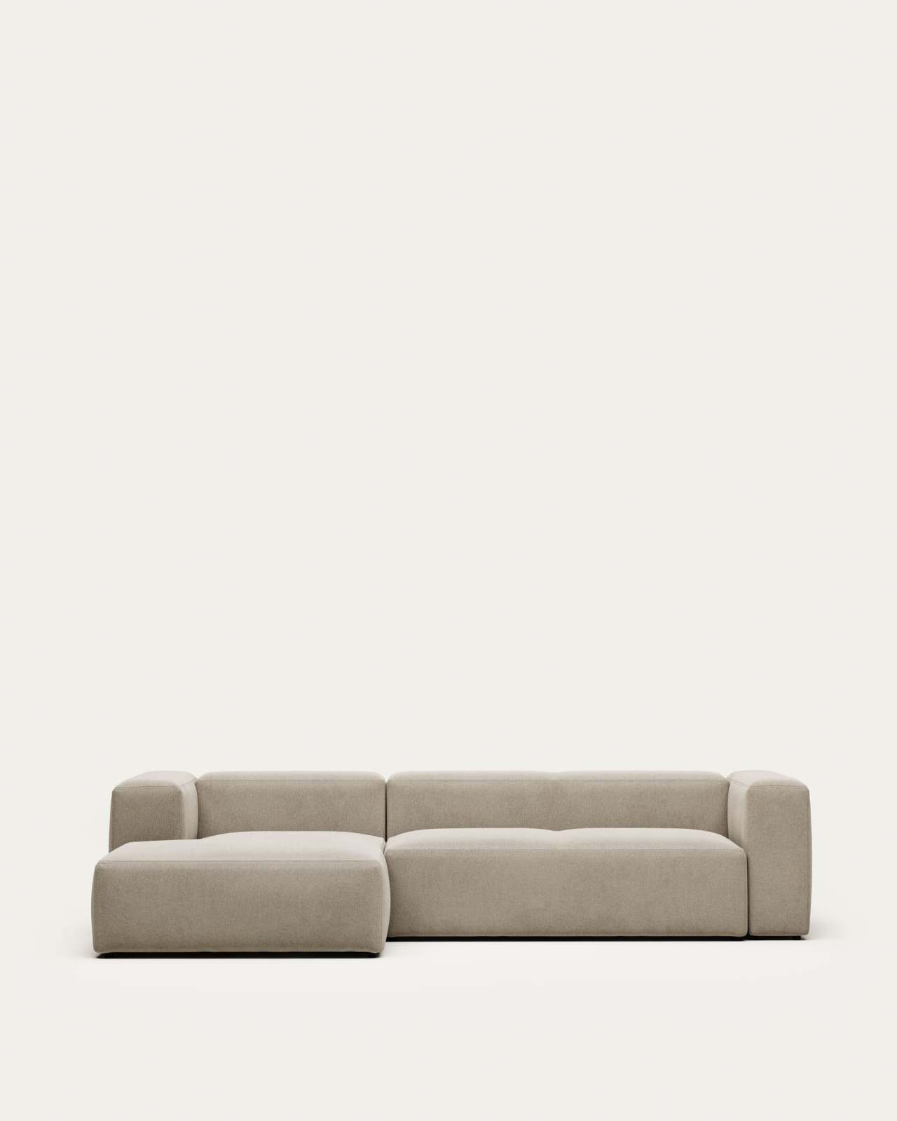 Blok fire-retardant 3-seater sofa with left chaise longue in beige chenille 300cm