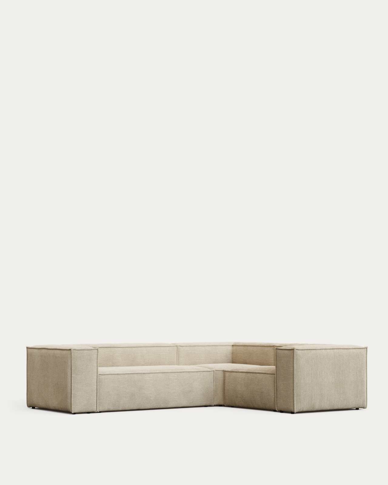 Blok fire-retardant 3-seater corner sofa in thick ecru corduroy 290x230cm/230x290cm FSC Mix Credit